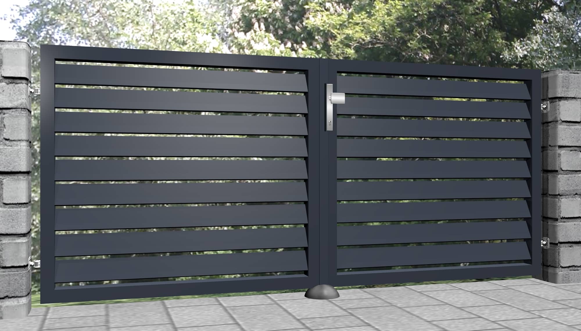 Portail de jardin en aluminium, brise-vue à 2 battants lamelles en biais, GE