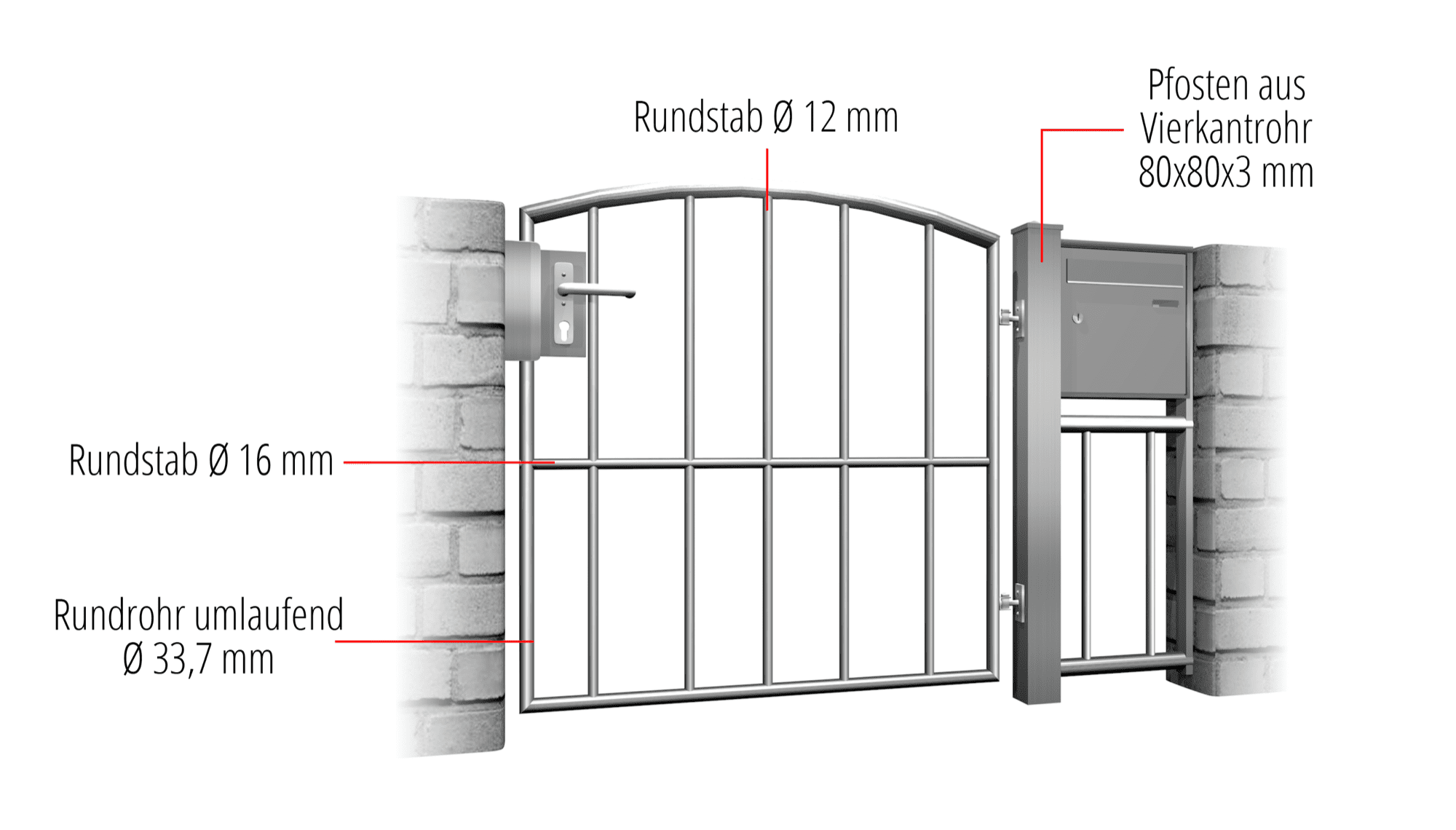 Portillon de jardin en acier inoxydable barre verticale à 1 battant, OB, BK