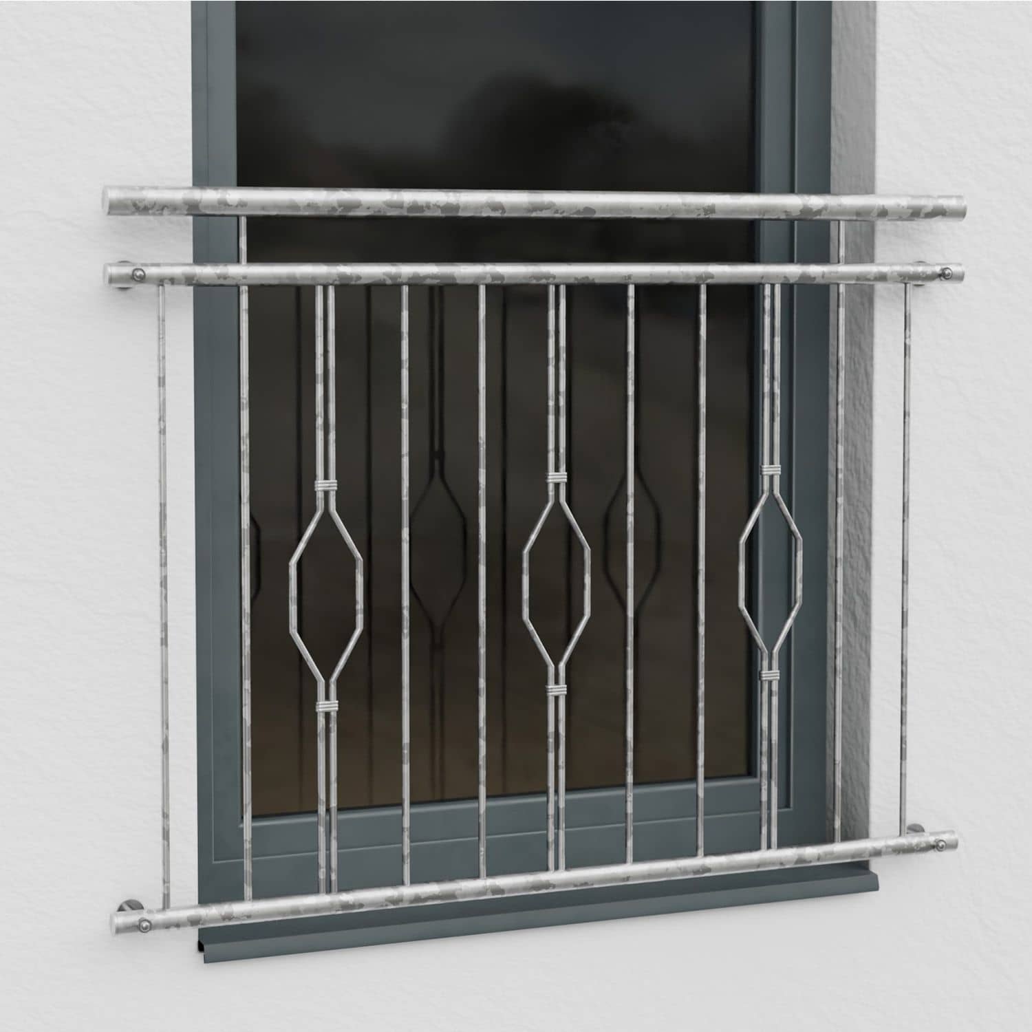 Balcon à la française en acier galvanisé ornement 6 coins triple 