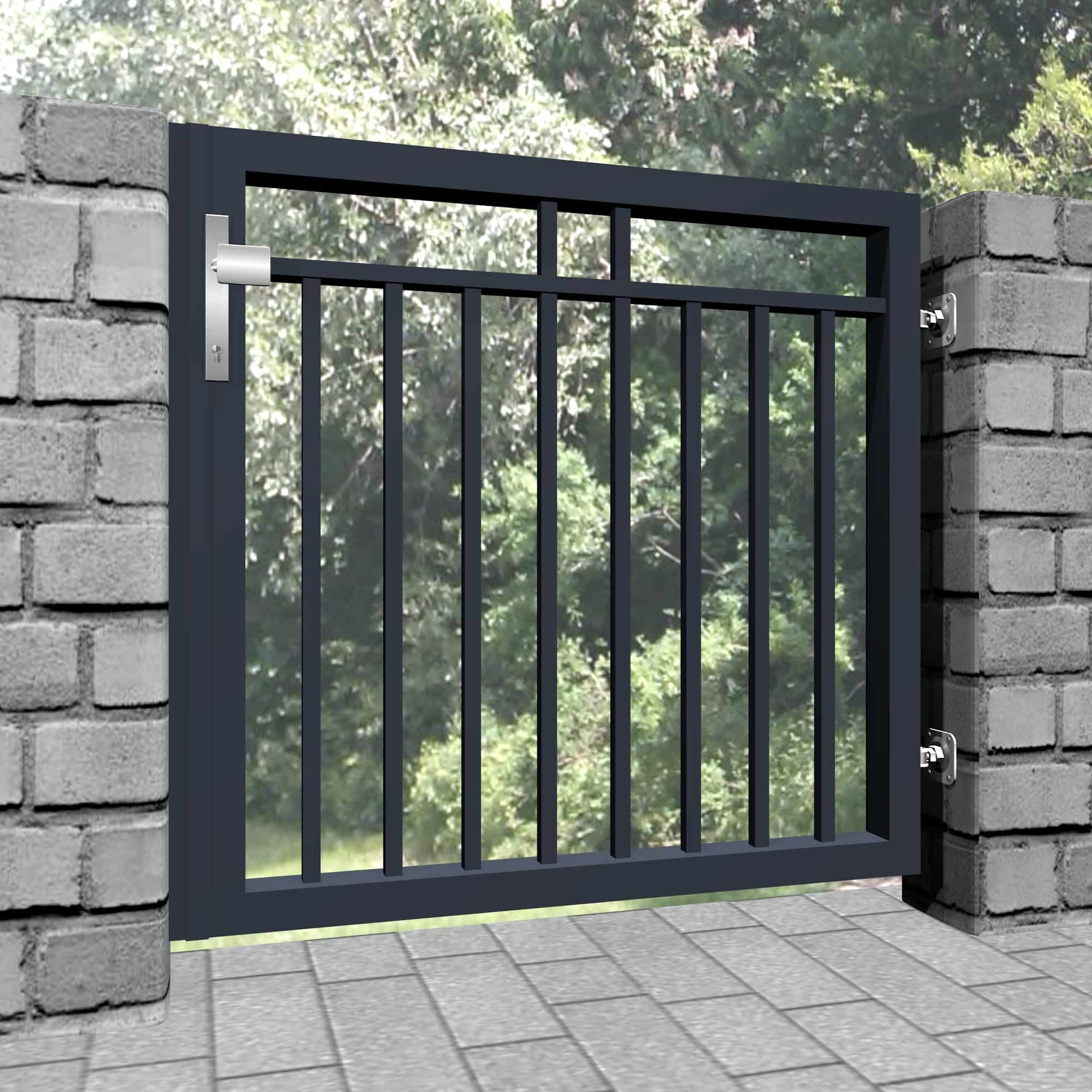 Portillon de jardin brise-vue 1 battant en aluminium avec remplissage de barres, GE