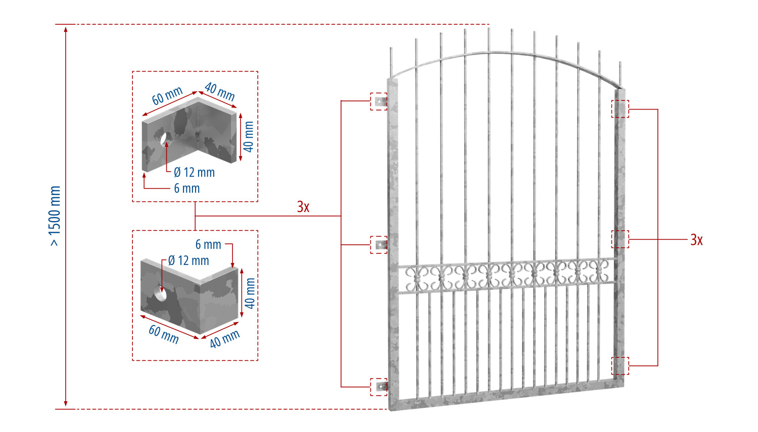 Grille de défense pour fenêtres en acier galvanisé Arc supérieur Bordeaux 