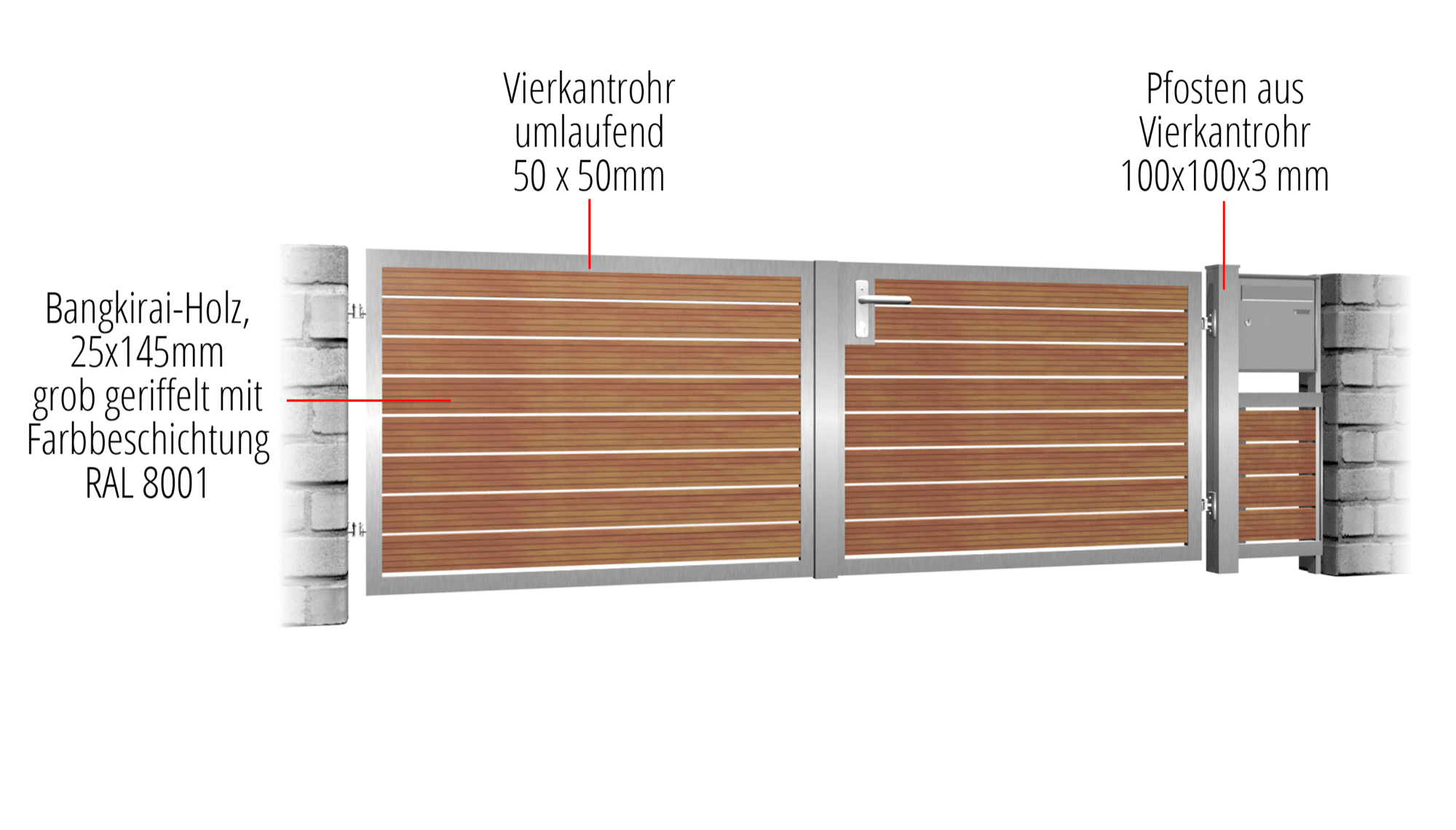 Portail de jardin en acier inoxydable à 2 battants HFW, GE, BK