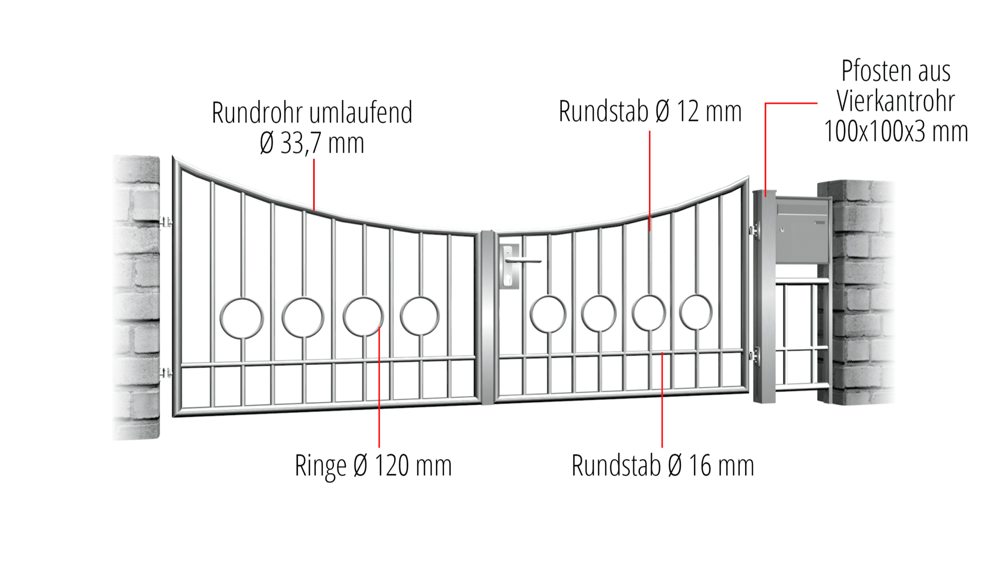 Portail de jardin Barre de cercle à 2 battants en acier inoxydable 2 bas, UB, BK