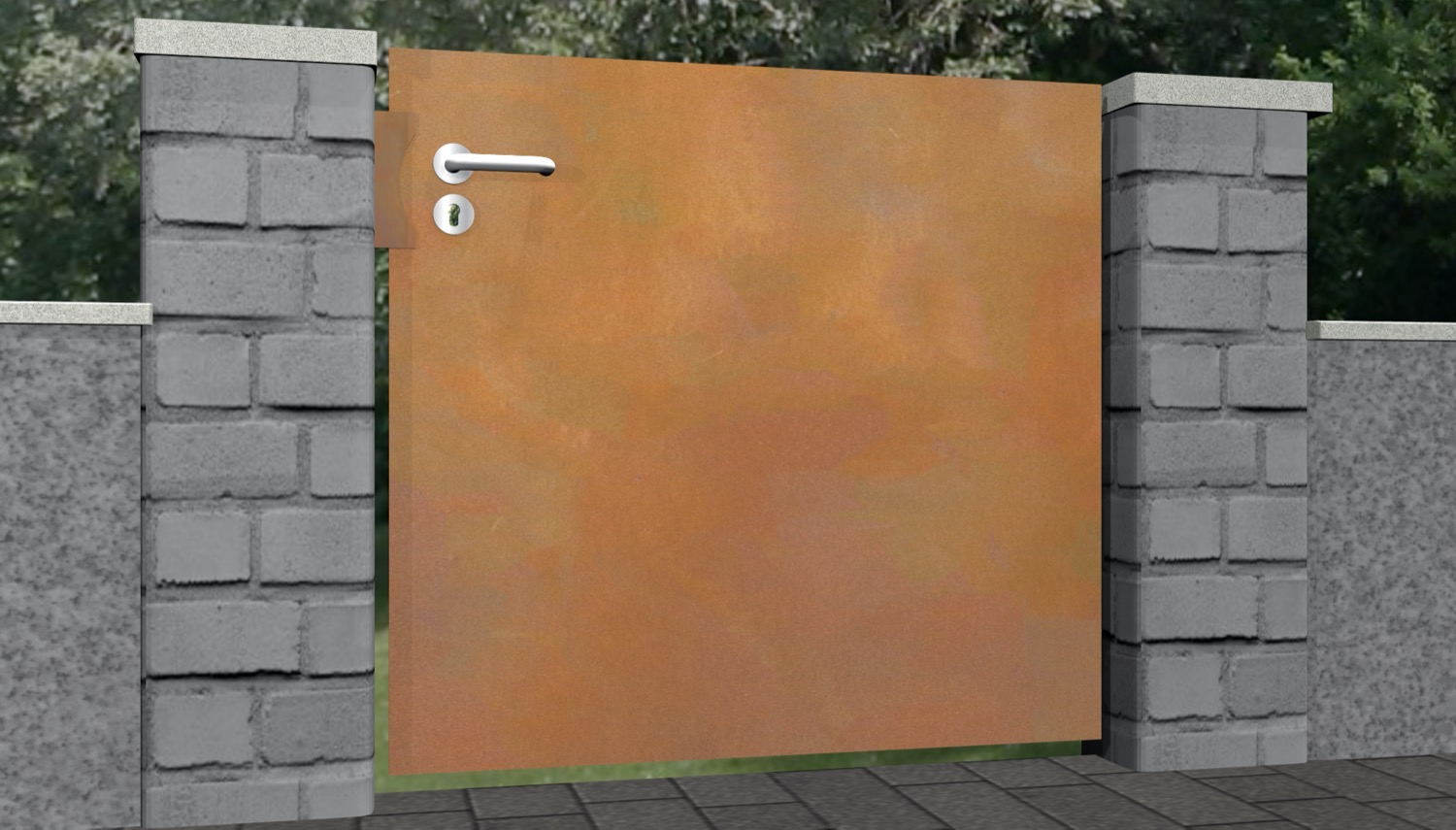 Portillon de jardin en acier Corten, brise-vue à 1 battant, opaque 