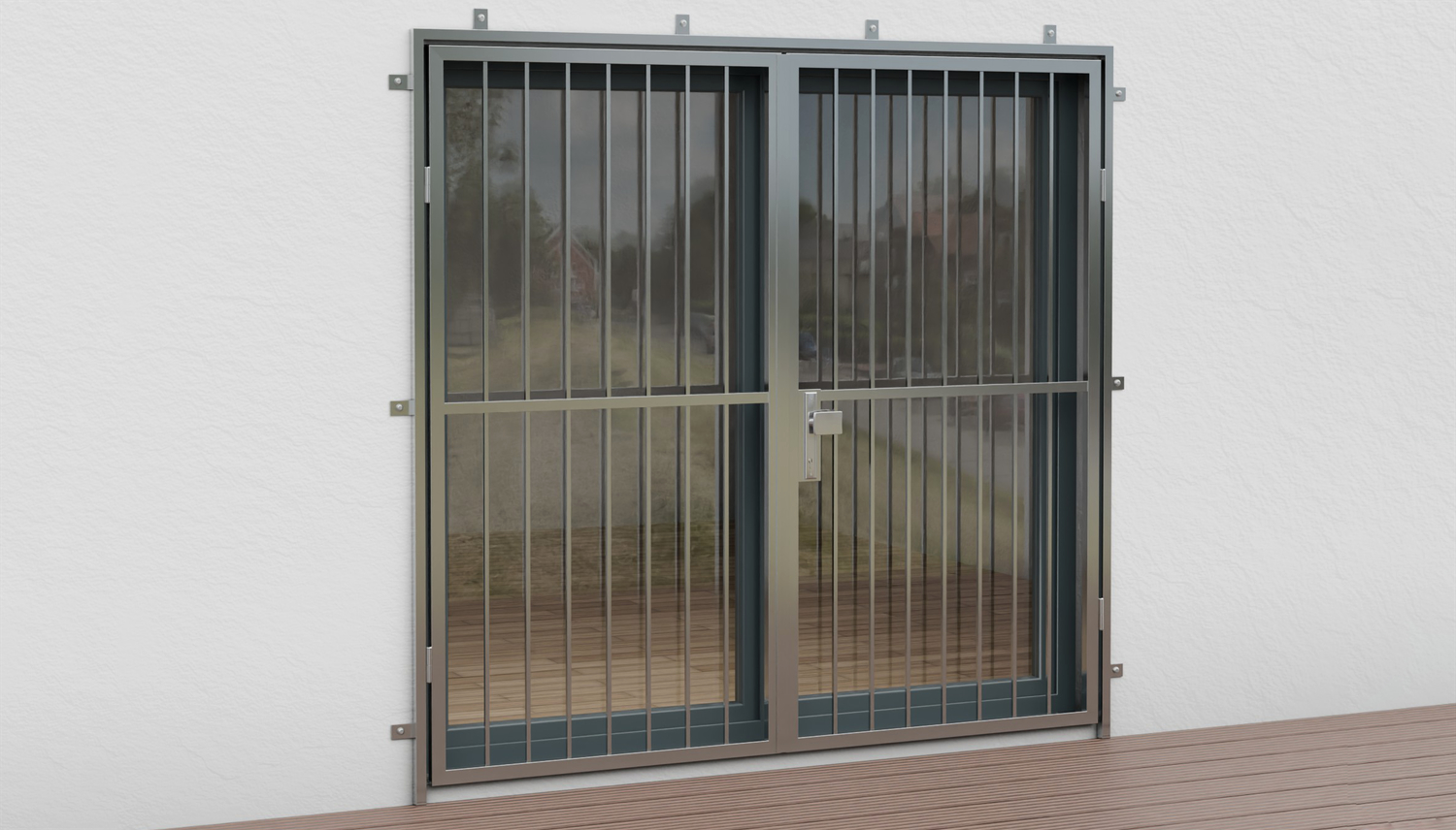 Porte grillagée en acier inoxydable barre verticale à 2 battants