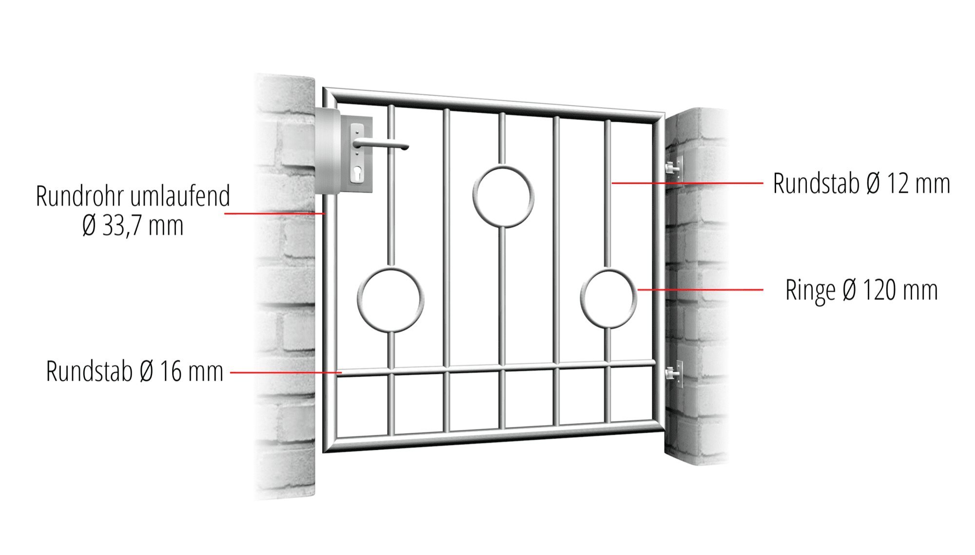 Portillon de jardin en acier inoxydable Barre circulaire à 1 battant, GE