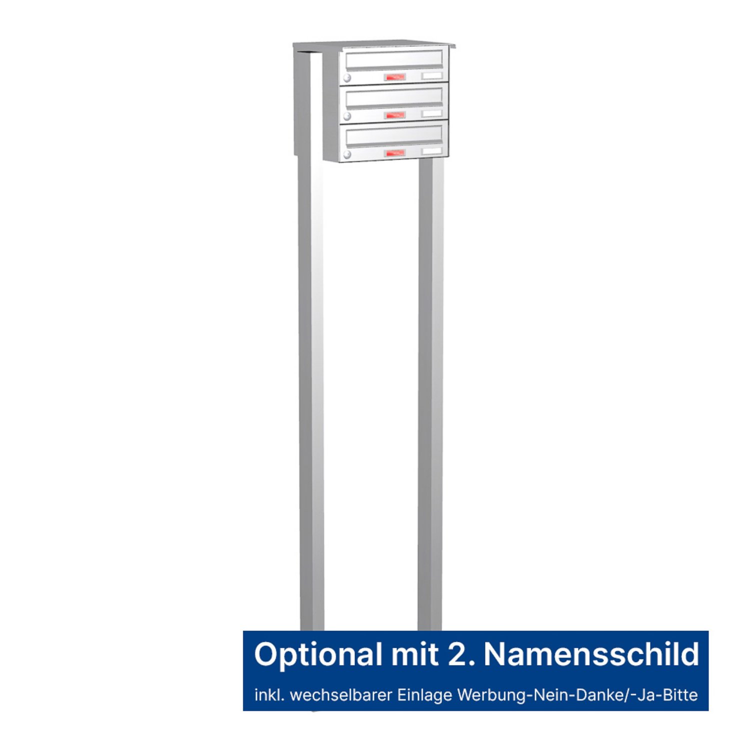 Briefkastenanlage | Freistehend | 3-fach | Waagerecht | Edelstahl
