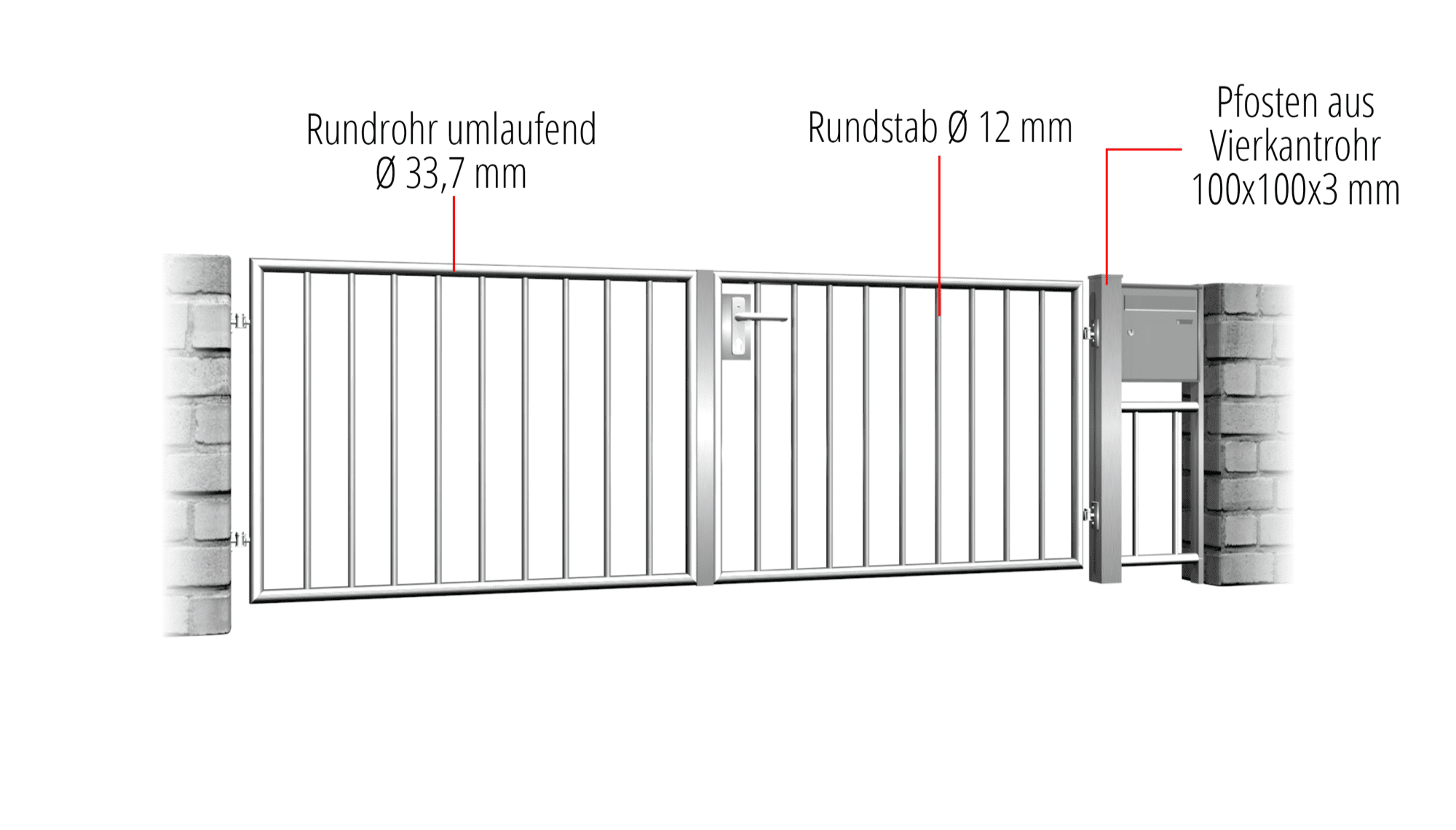Portail de jardin en acier inoxydable barre verticale à 2 battants 2, GE, BK