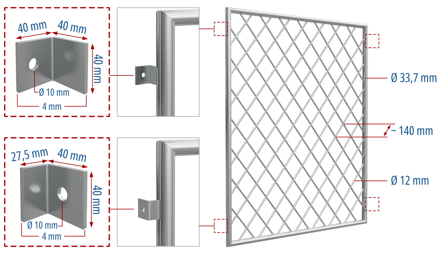 Grille de défense pour fenêtres en acier inoxydable barre ronde en forme de losange