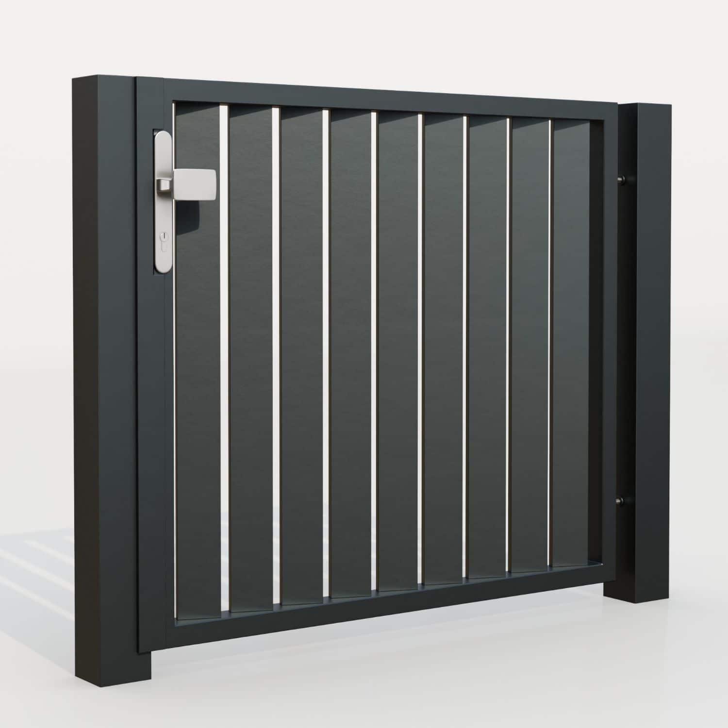 Portillon de jardin brise-vue 1 battant en aluminium lamelles vertical biais, GE