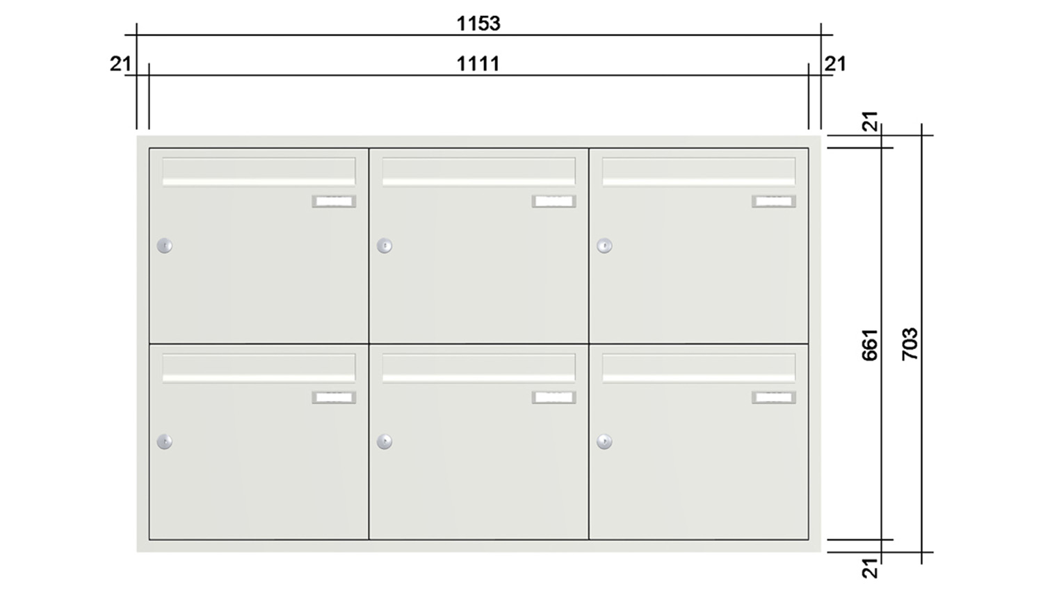 Briefkastenanlage | Unterputz | 6-fach | Senkrecht | Farbe