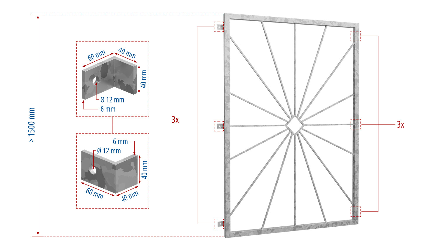 Grille de défense pour fenêtres en acier galvanisé pare-soleil