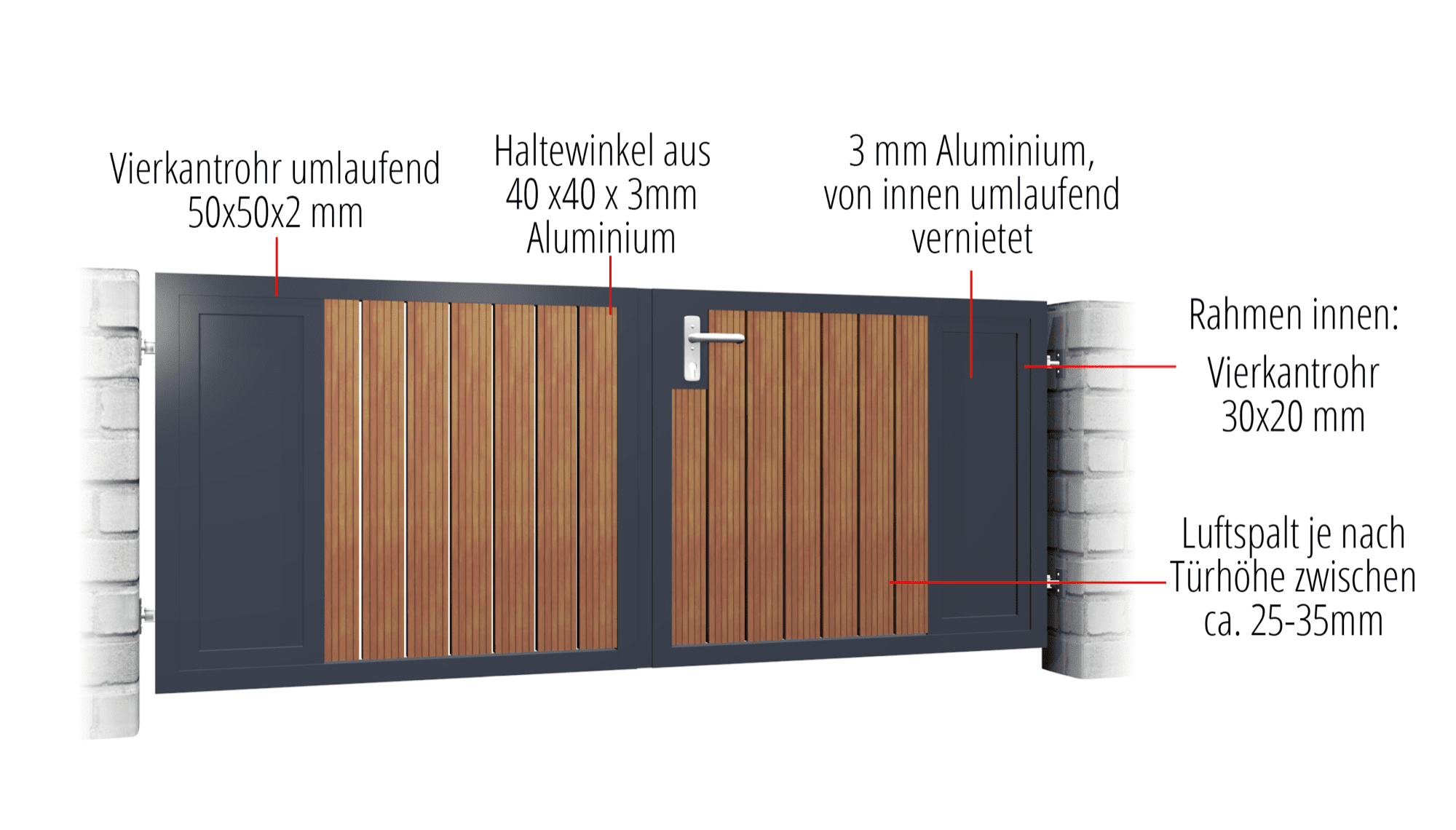 Portail de jardin en aluminium et bois, brise-vue à 2 battants KSBHS, GE