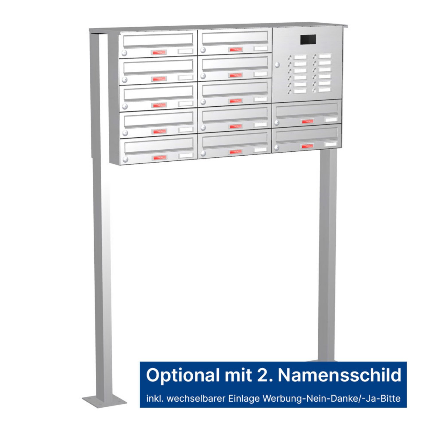 Briefkastenanlage | Freistehend | 12-fach | Waagerecht | Audio | Video | Edelstahl