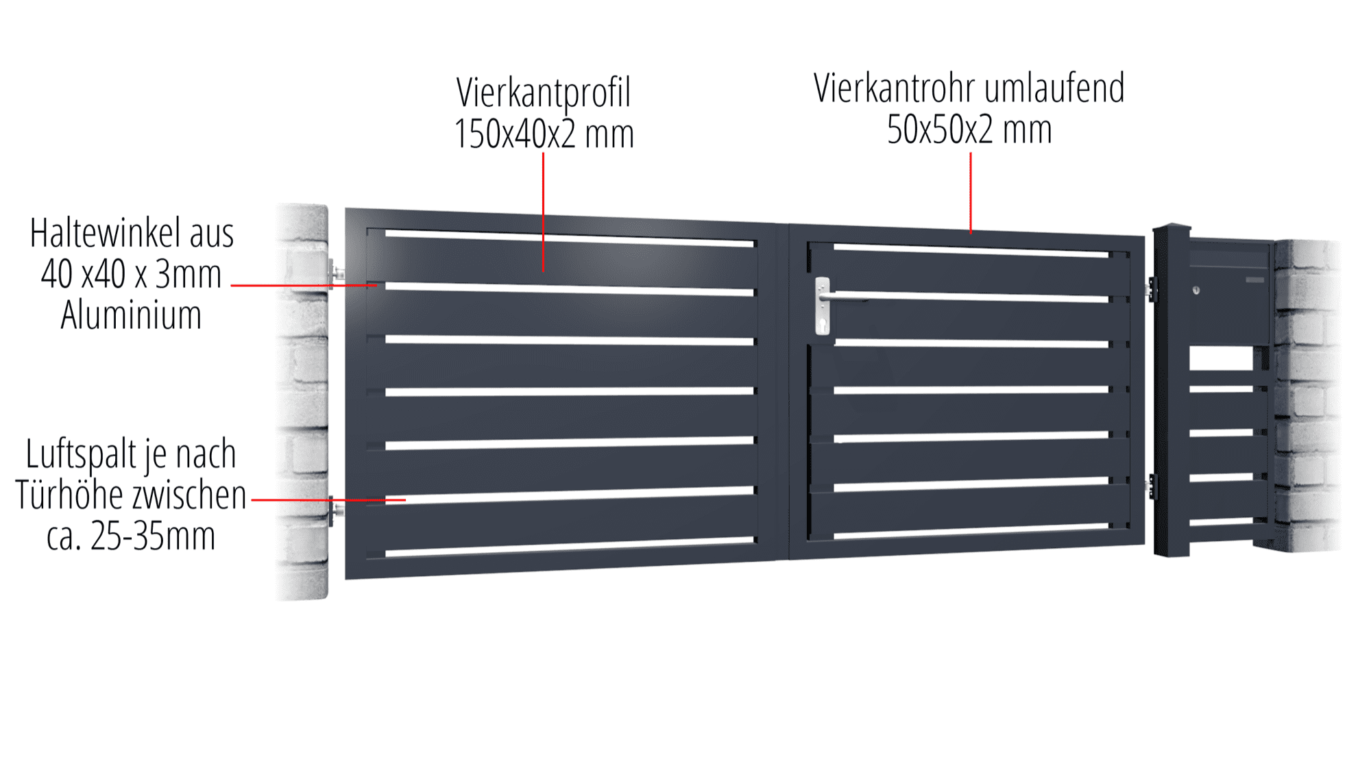 Portail de jardin en aluminium, brise-vue à 2 battants, GE, BK