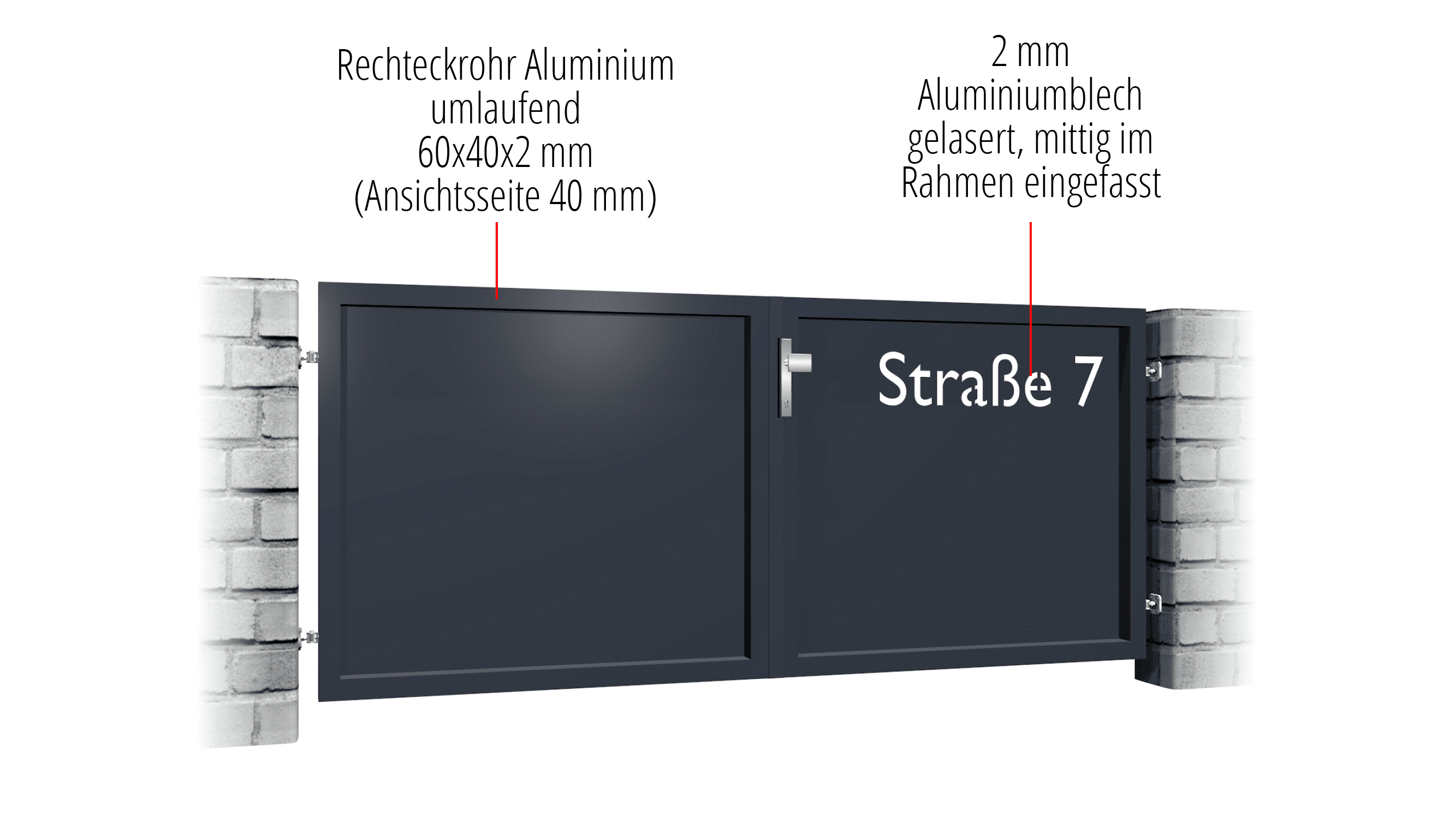 Portail de jardin en aluminium, brise-vue à 2 battants STR, GE