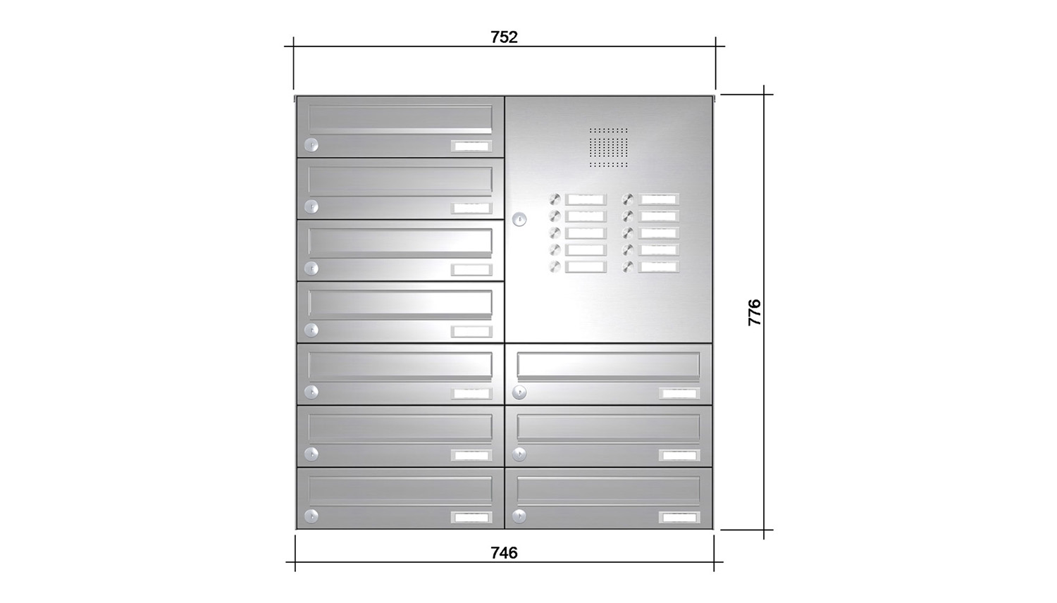 Briefkastenanlage | Aufputz | 10-fach | Waagerecht | Audio | Video | Edelstahl