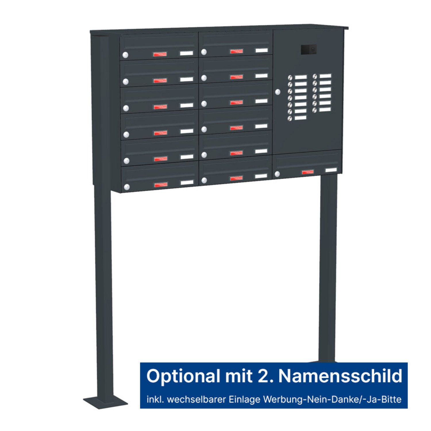 Briefkastenanlage | Freistehend | 13-fach | Waagerecht | Audio | Video | Farbe