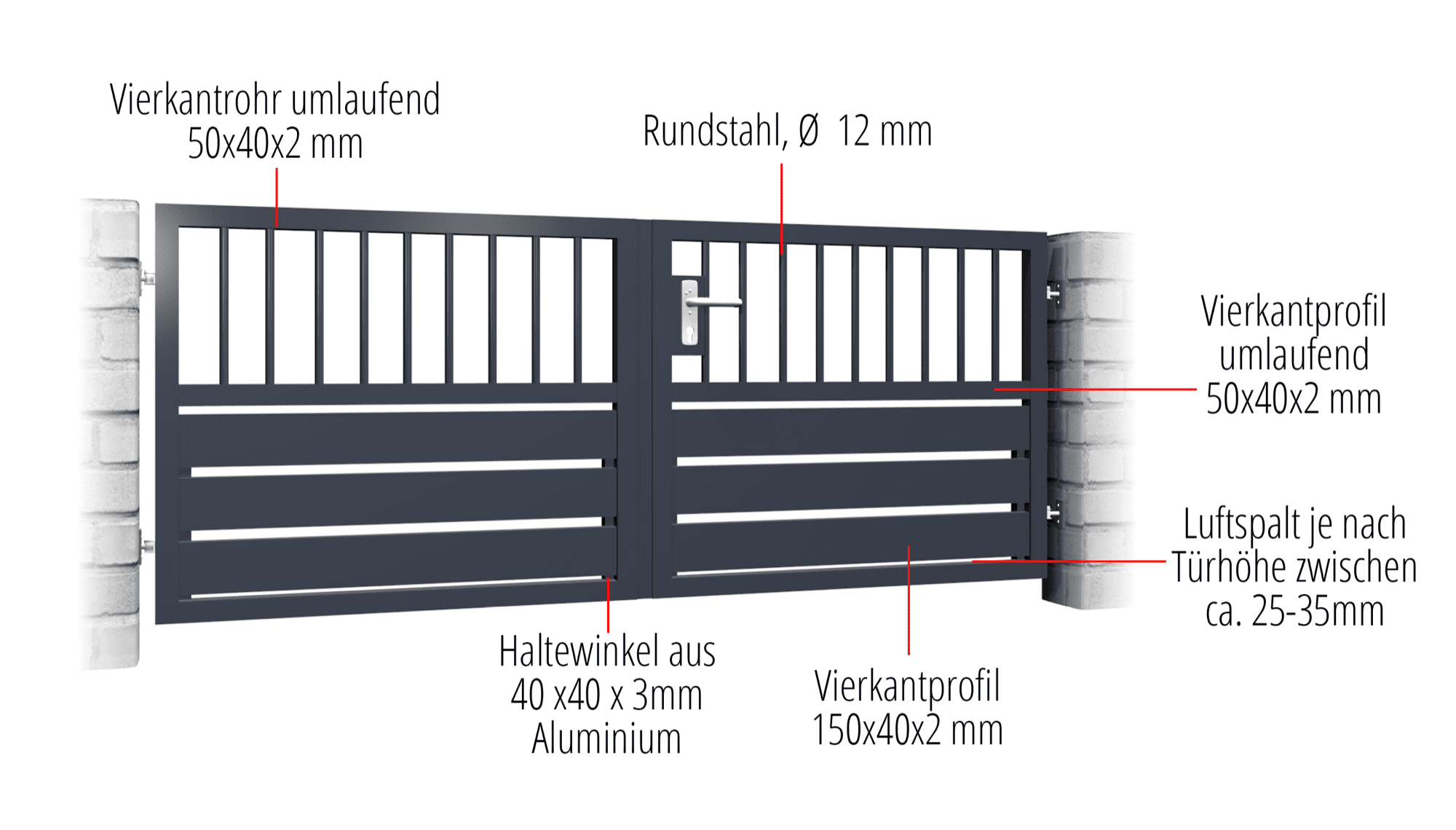 Portail de jardin en aluminium, brise-vue à 2 battants KSV 1, GE