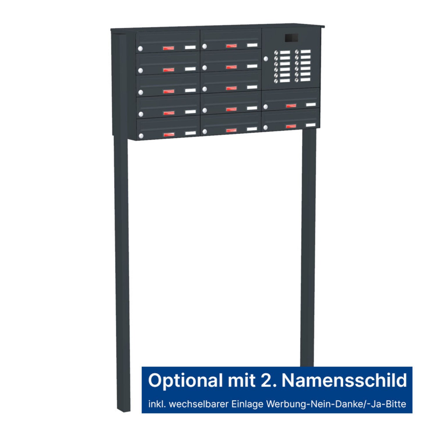 Briefkastenanlage | Freistehend | 12-fach | Waagerecht | Audio | Video | Farbe