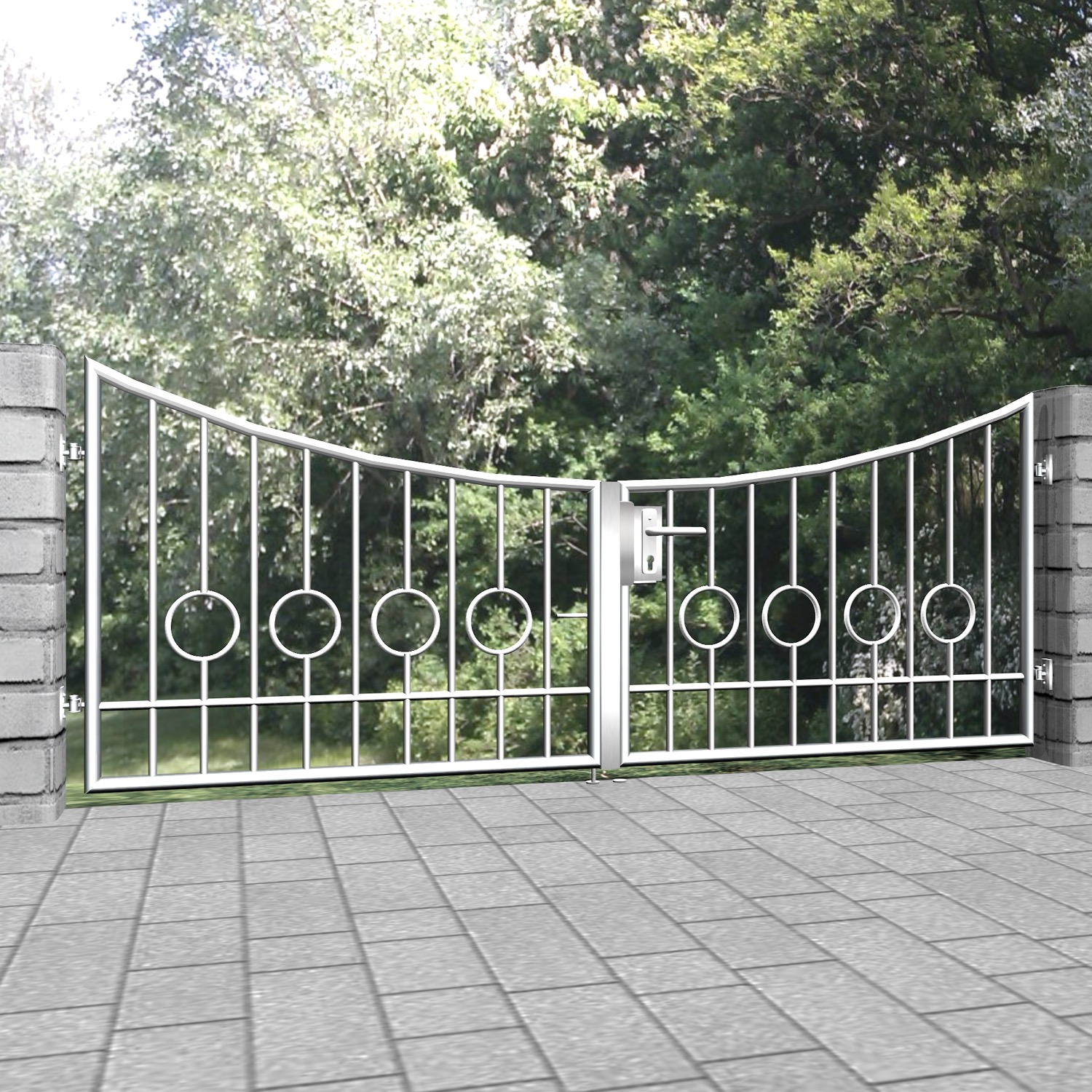 Barrière de jardin en acier inoxydable, barre circulaire à 2 battants, 2 fonds, UB