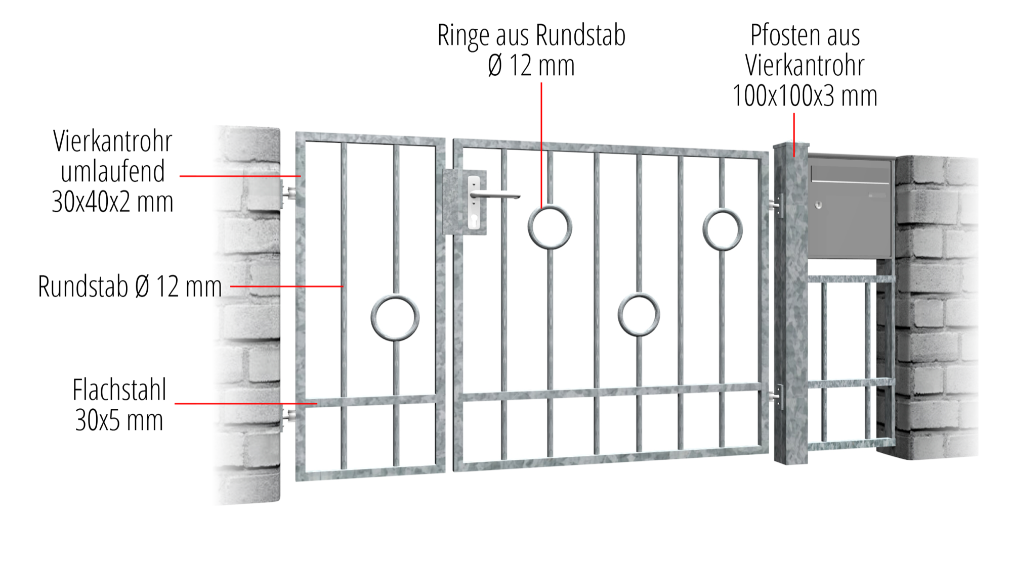 Portillon de jardin en acier galvanisé cercle à 2 battants barre, GE, BK