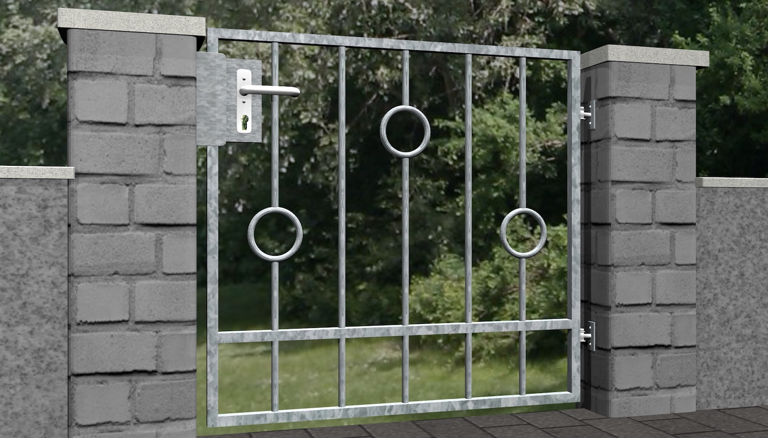 Portillon de jardin en acier galvanisé, barre circulaire à 1 battant, GE