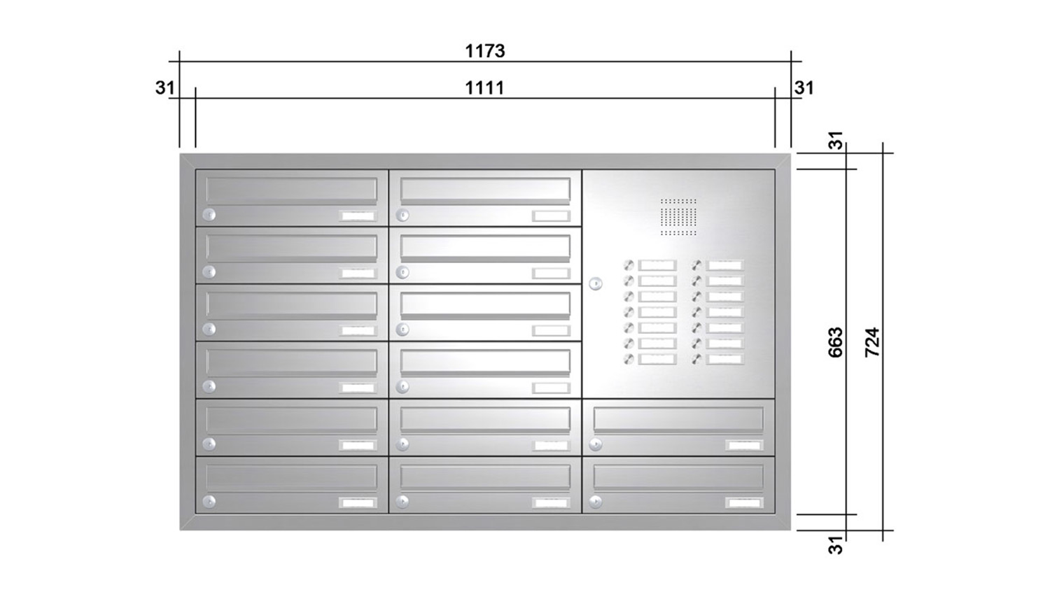 Briefkastenanlage | Unterputz | 14-fach | Waagerecht | Audio | Video | Edelstahl