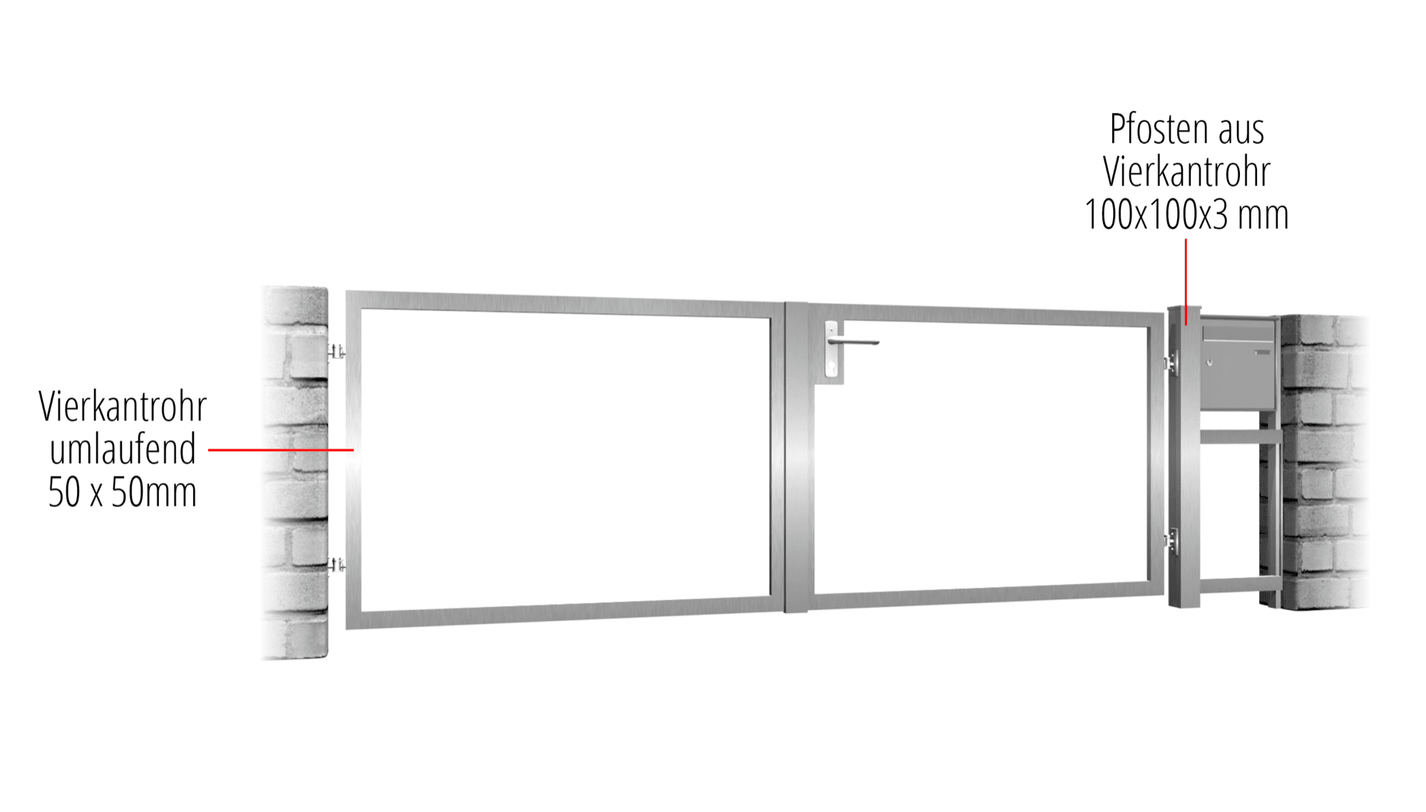 Portail de jardin en acier inoxydable à 2 battants avec remplissage propre, GE, BK