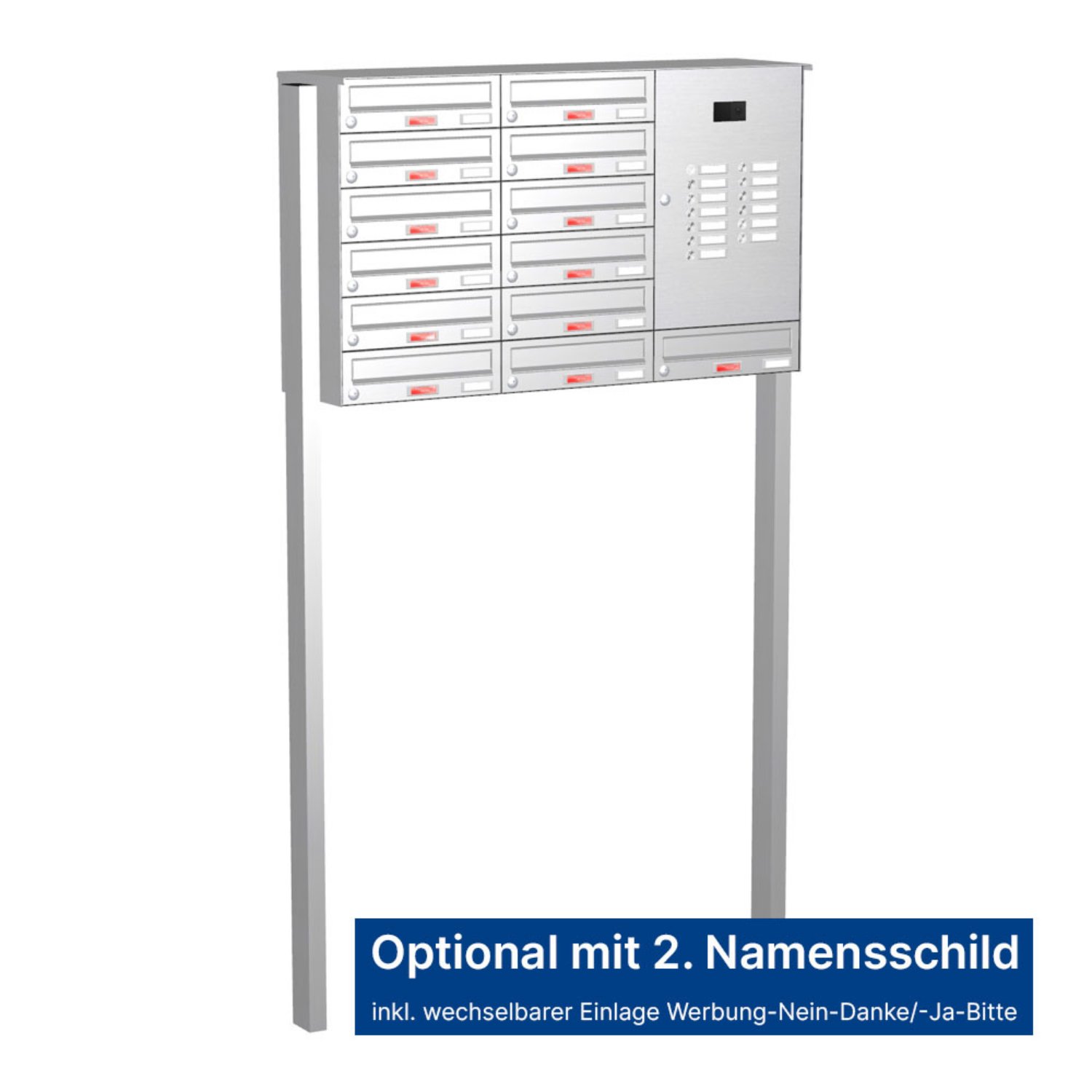 Briefkastenanlage | Freistehend | 13-fach | Waagerecht | Audio | Video | Edelstahl