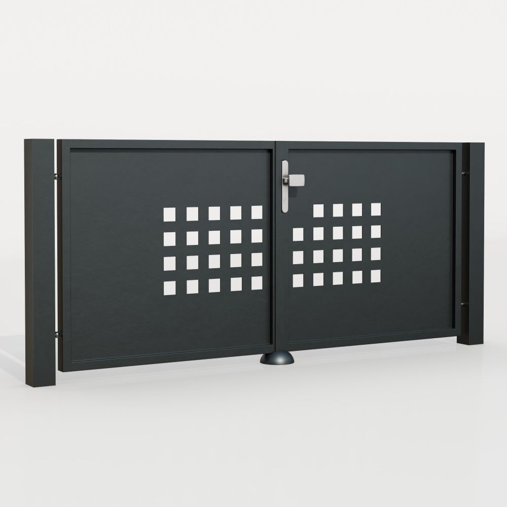 Portail de jardin en aluminium, brise-vue à 2 battants QLR, GE