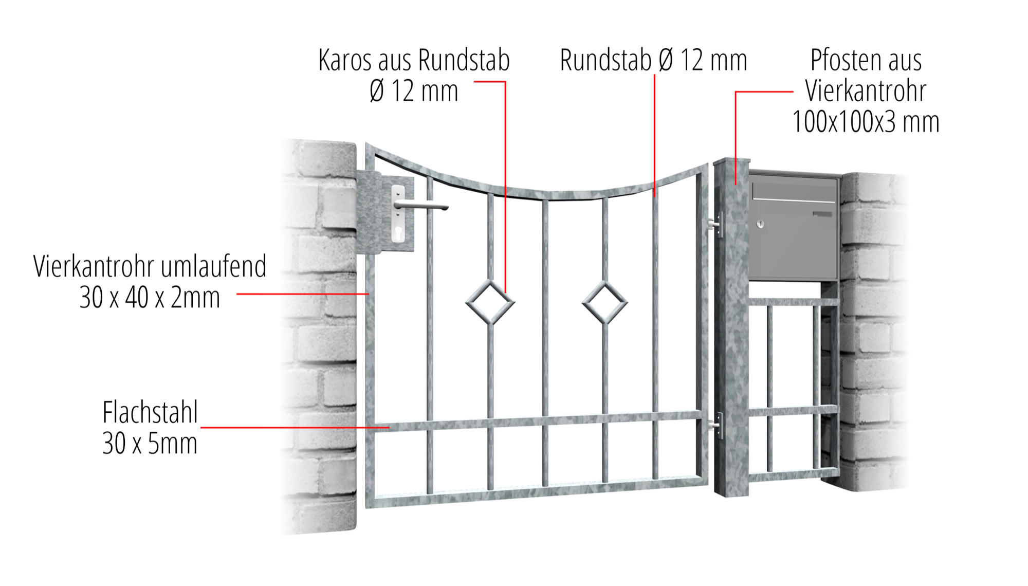 Portillon de jardin en acier galvanisé à carreaux 1 battant barre, UB, BK