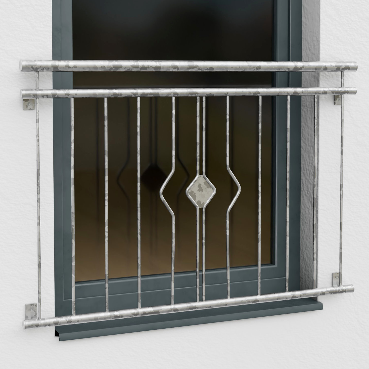 Balcon à la française en acier galvanisé ornement losange 