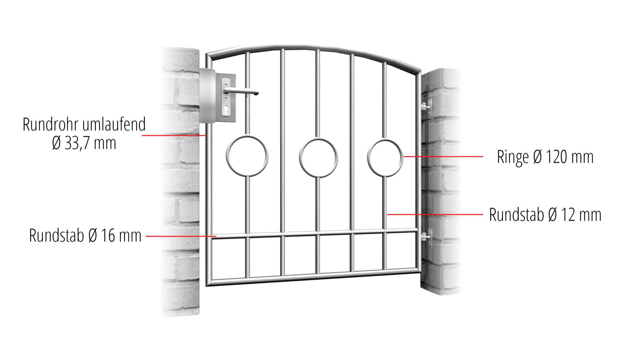 Portillon de jardin en acier inoxydable 1 battant barre de cercle 2 centre, OB