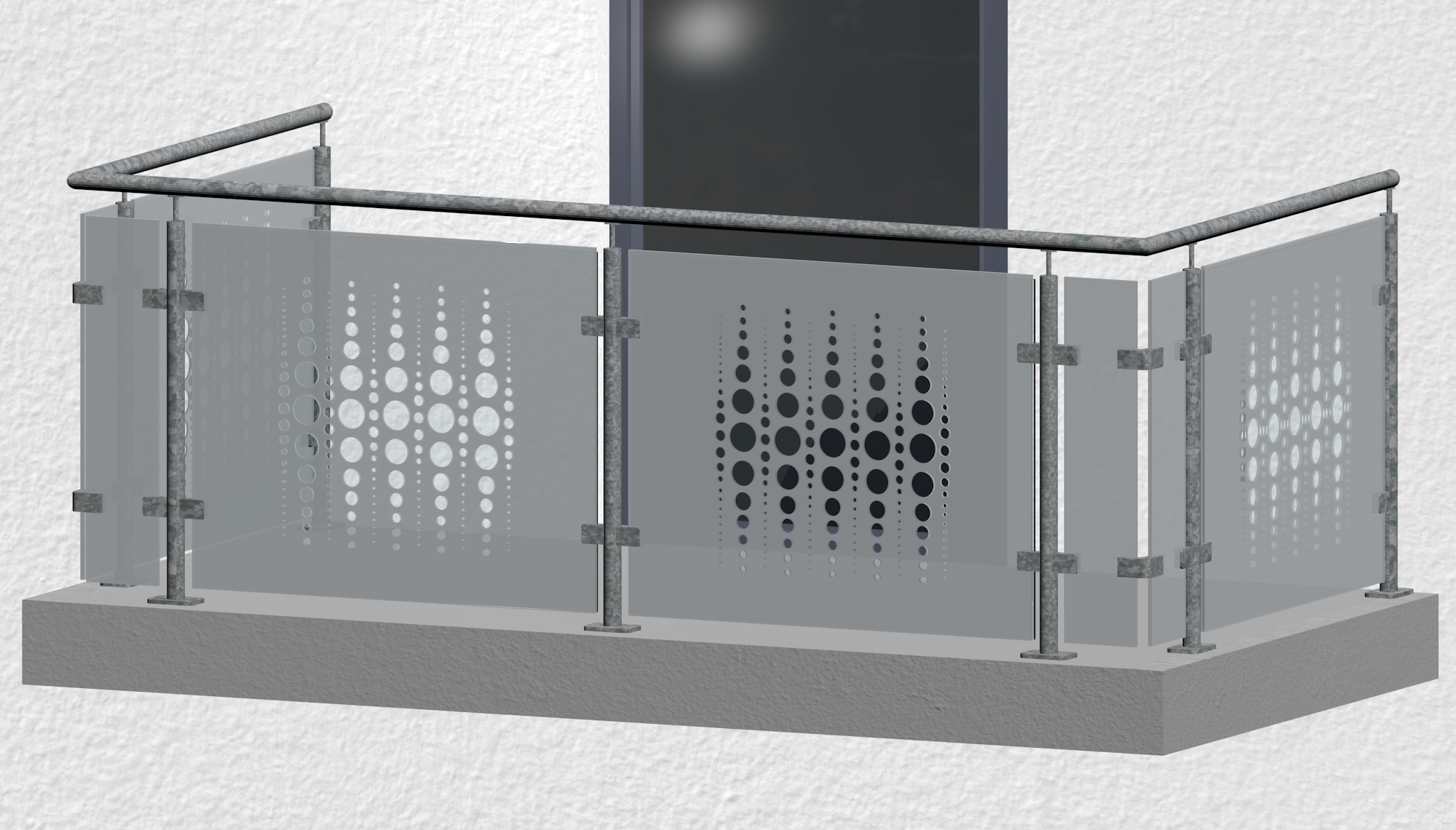 Balustrade de balcon en acier galvanisé design verre PE MO