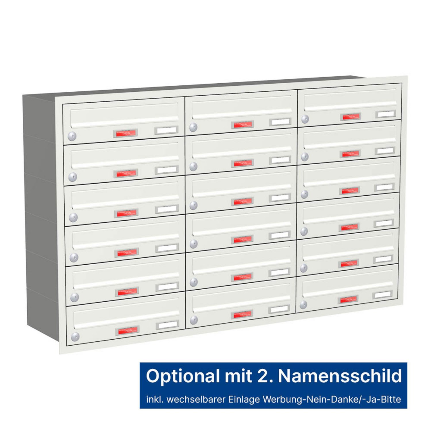 Briefkastenanlage | Unterputz | 18-fach | Waagerecht | Farbe