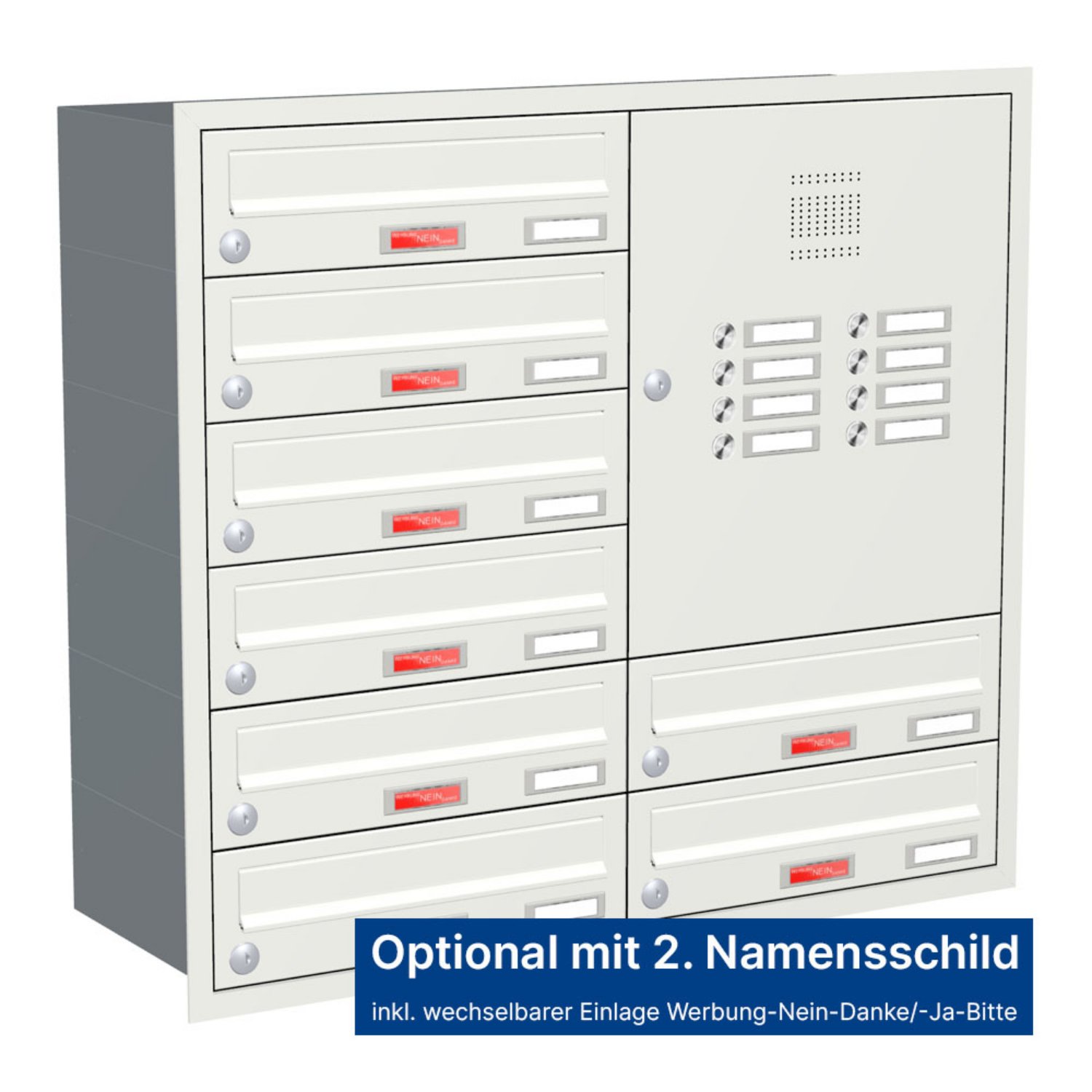 Briefkastenanlage | Unterputz | 8-fach | Waagerecht | Audio | Video | Farbe