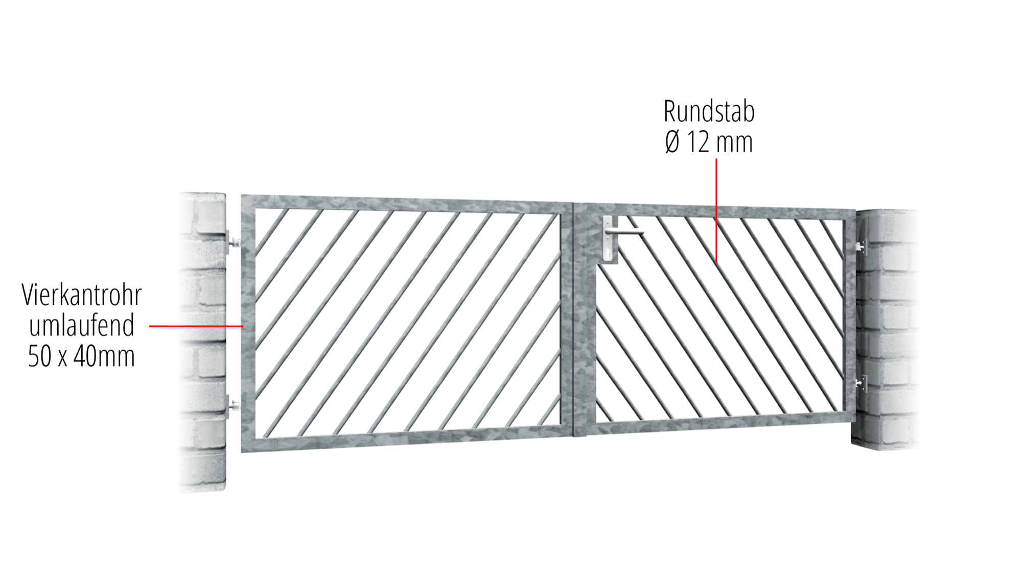 Barrière de jardin en acier galvanisé, barre diagonale à 2 battants, GE