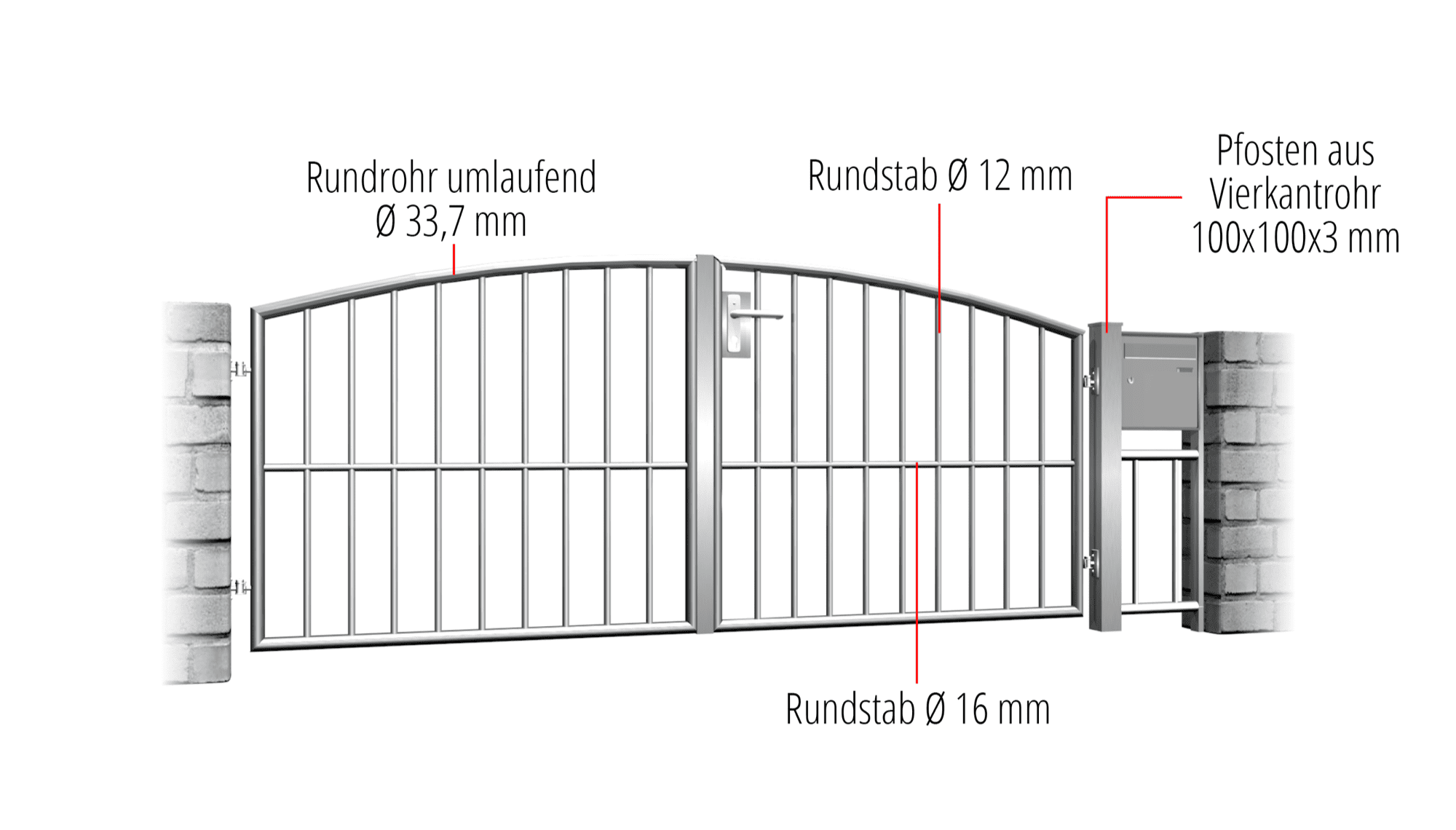 Portail de jardin en acier inoxydable barre verticale à 2 battants, OB, BK