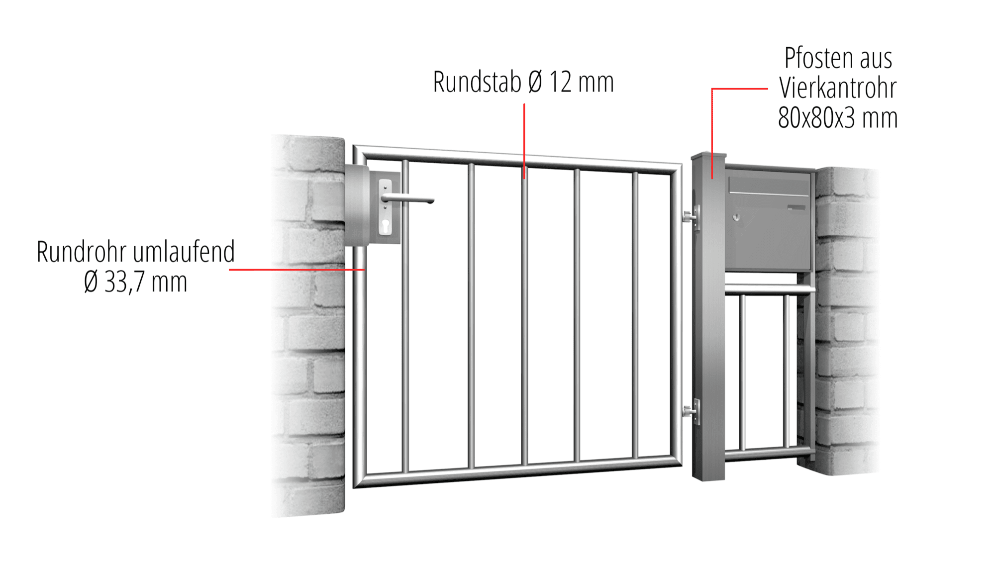 Portillon de jardin en acier inoxydable barre verticale à 1 battant 2, GE, BK