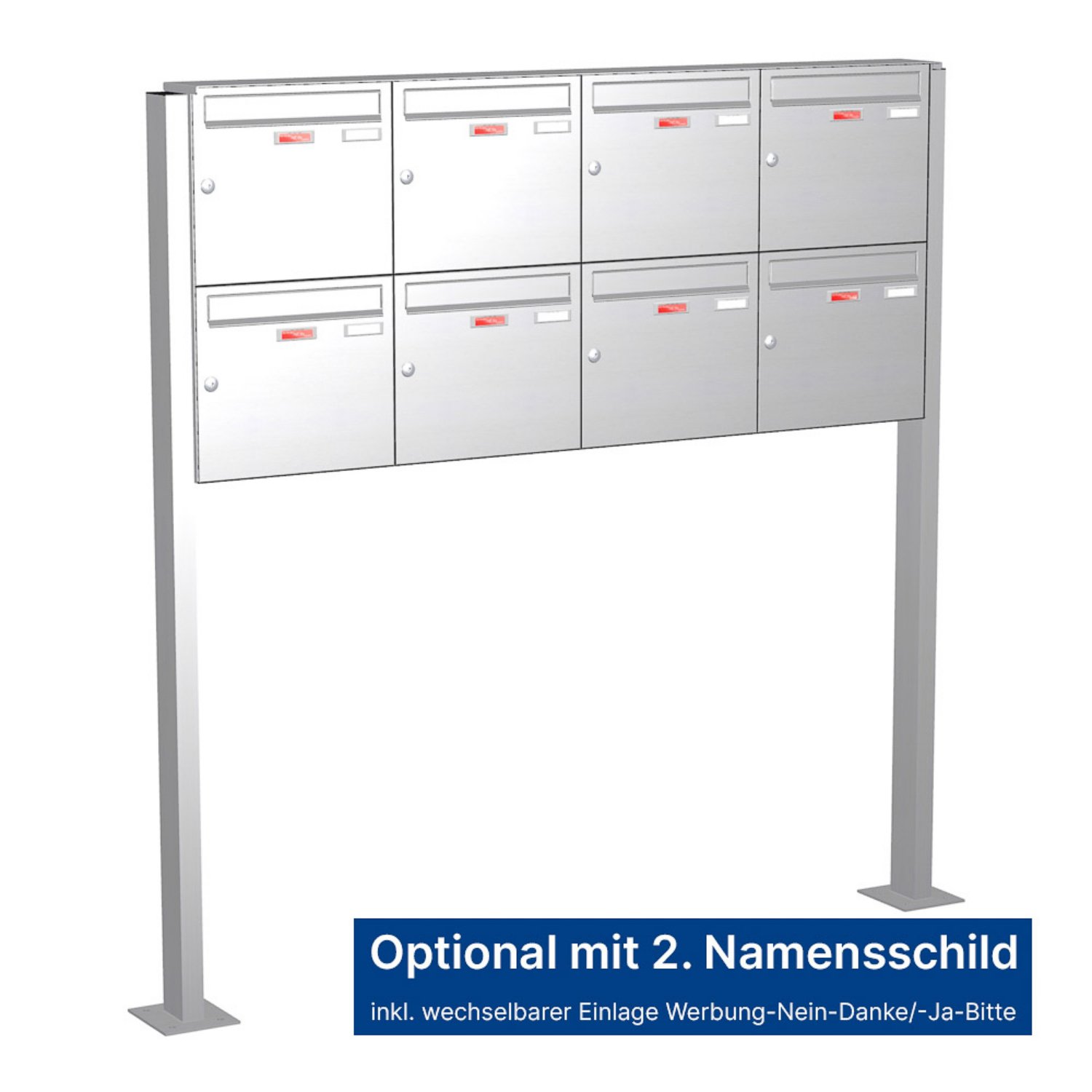 Briefkastenanlage | Freistehend | 8-fach | Senkrecht | Edelstahl