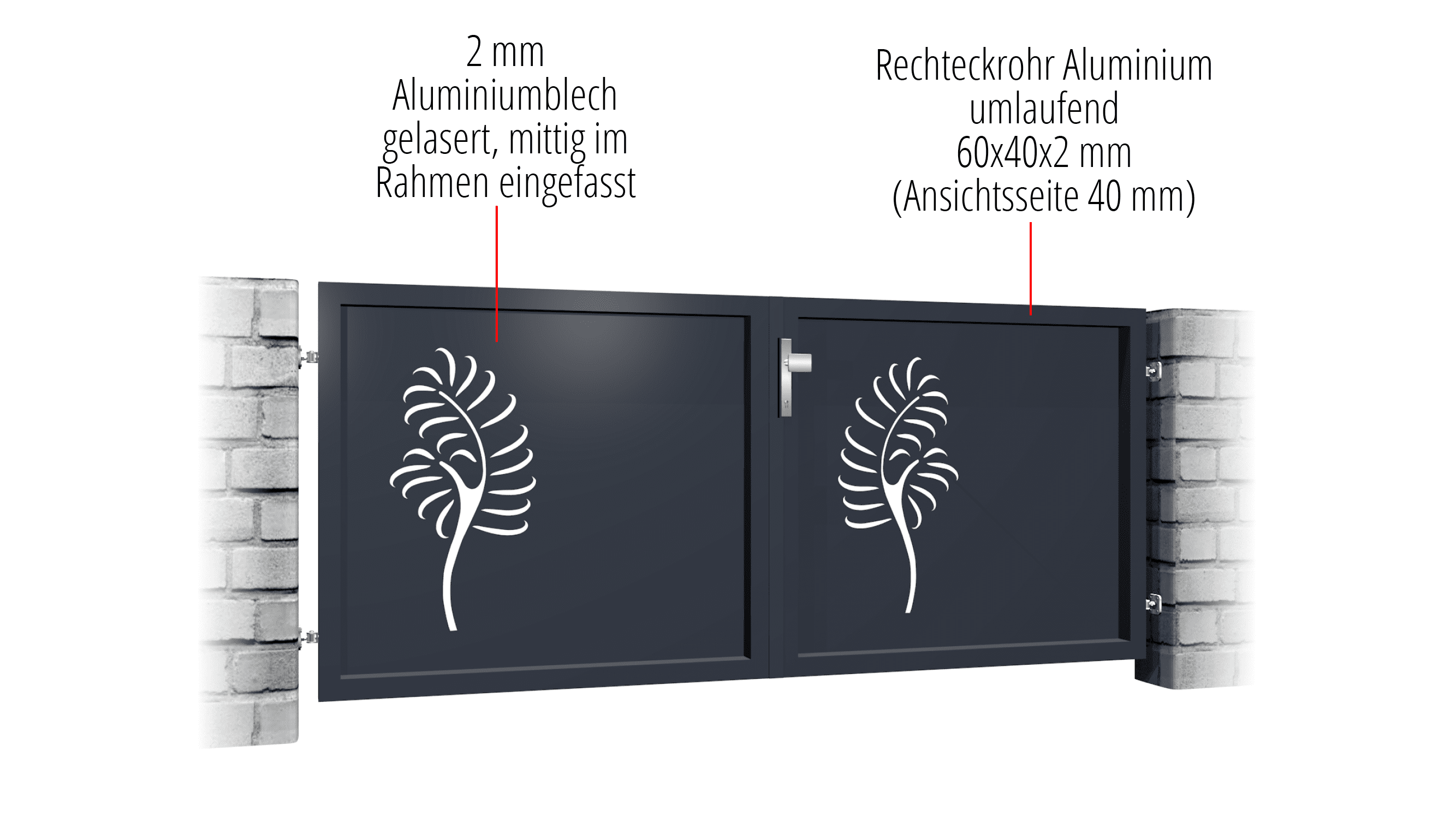 Portail de jardin en aluminium, brise-vue à 2 battants PF, GE