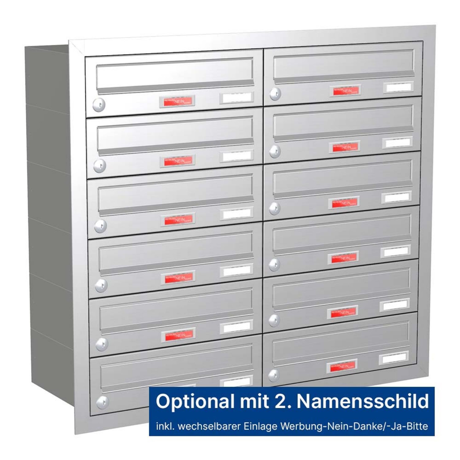Briefkastenanlage | Unterputz | 12-fach | Waagerecht | Edelstahl