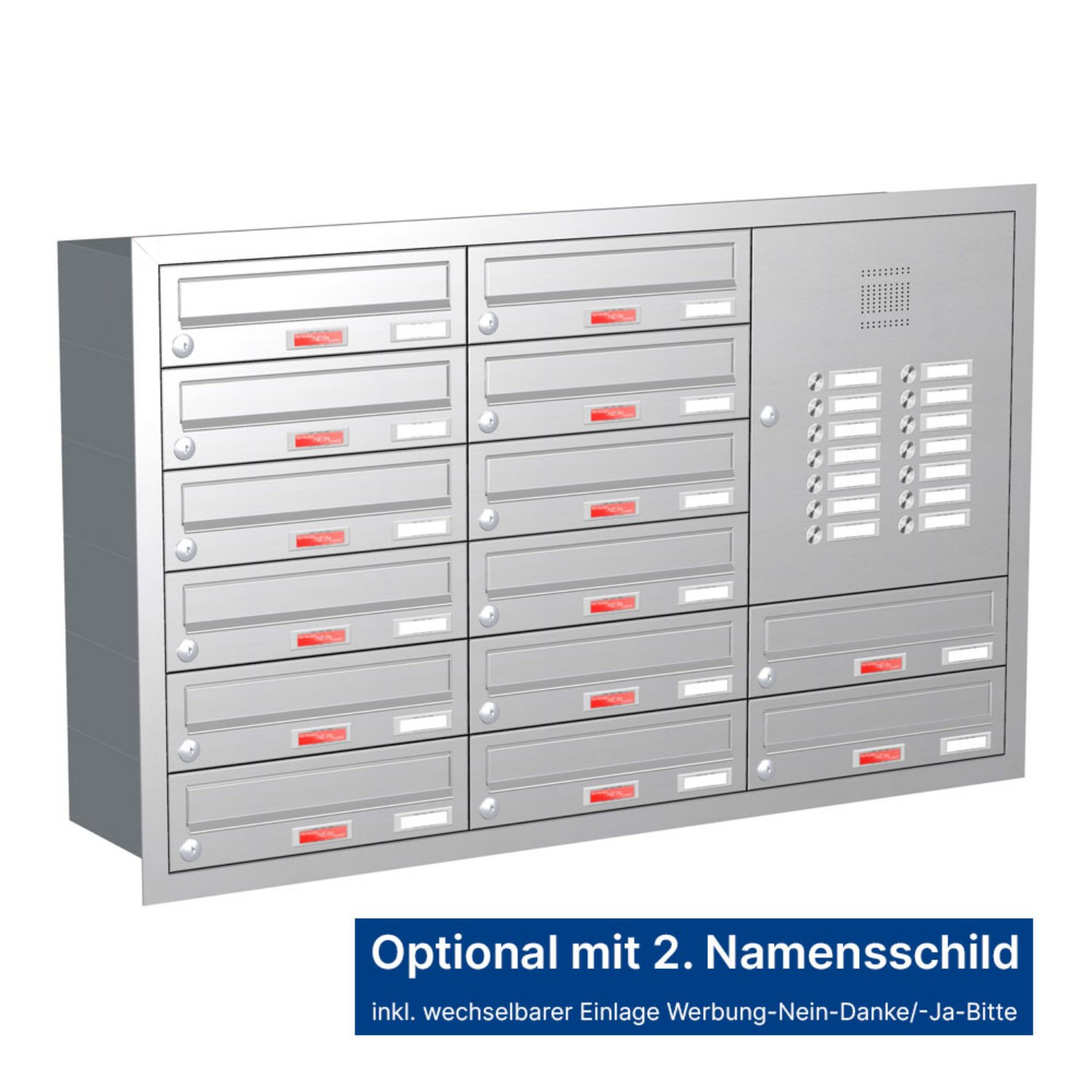 Briefkastenanlage | Unterputz | 14-fach | Waagerecht | Audio | Video | Edelstahl