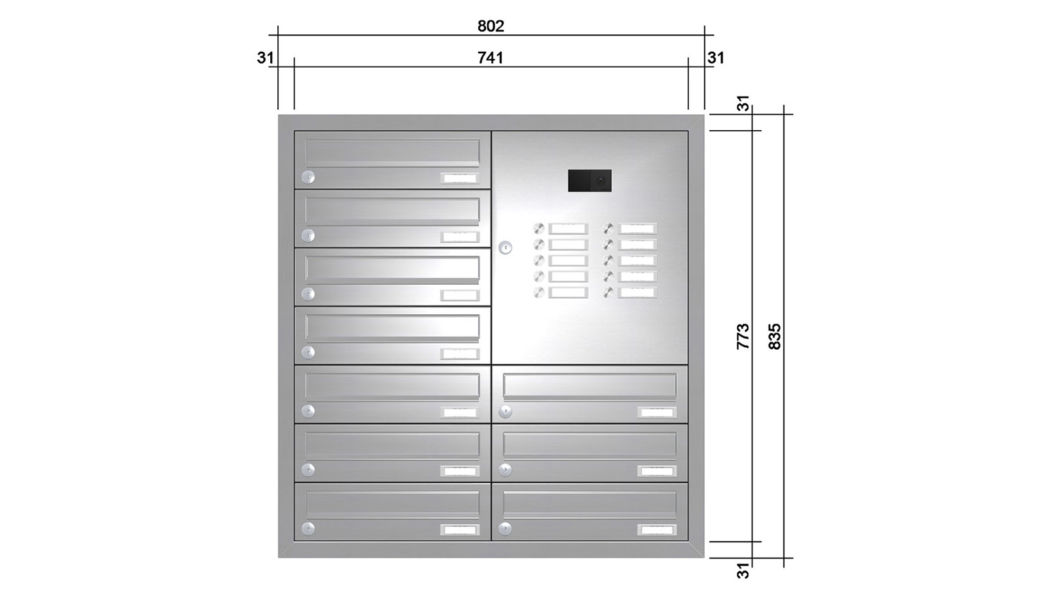 Briefkastenanlage | Unterputz | 10-fach | Waagerecht | Audio | Video | Edelstahl