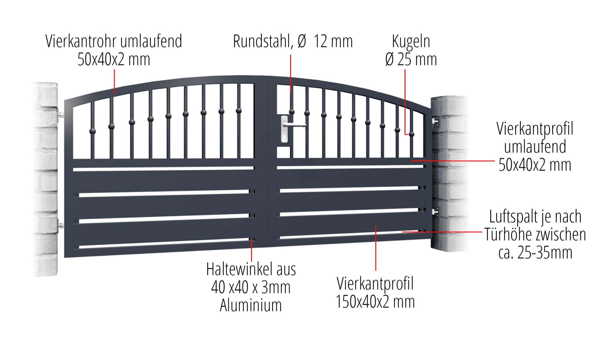 Portail de jardin en aluminium, brise-vue à 2 battants KSKR, OB