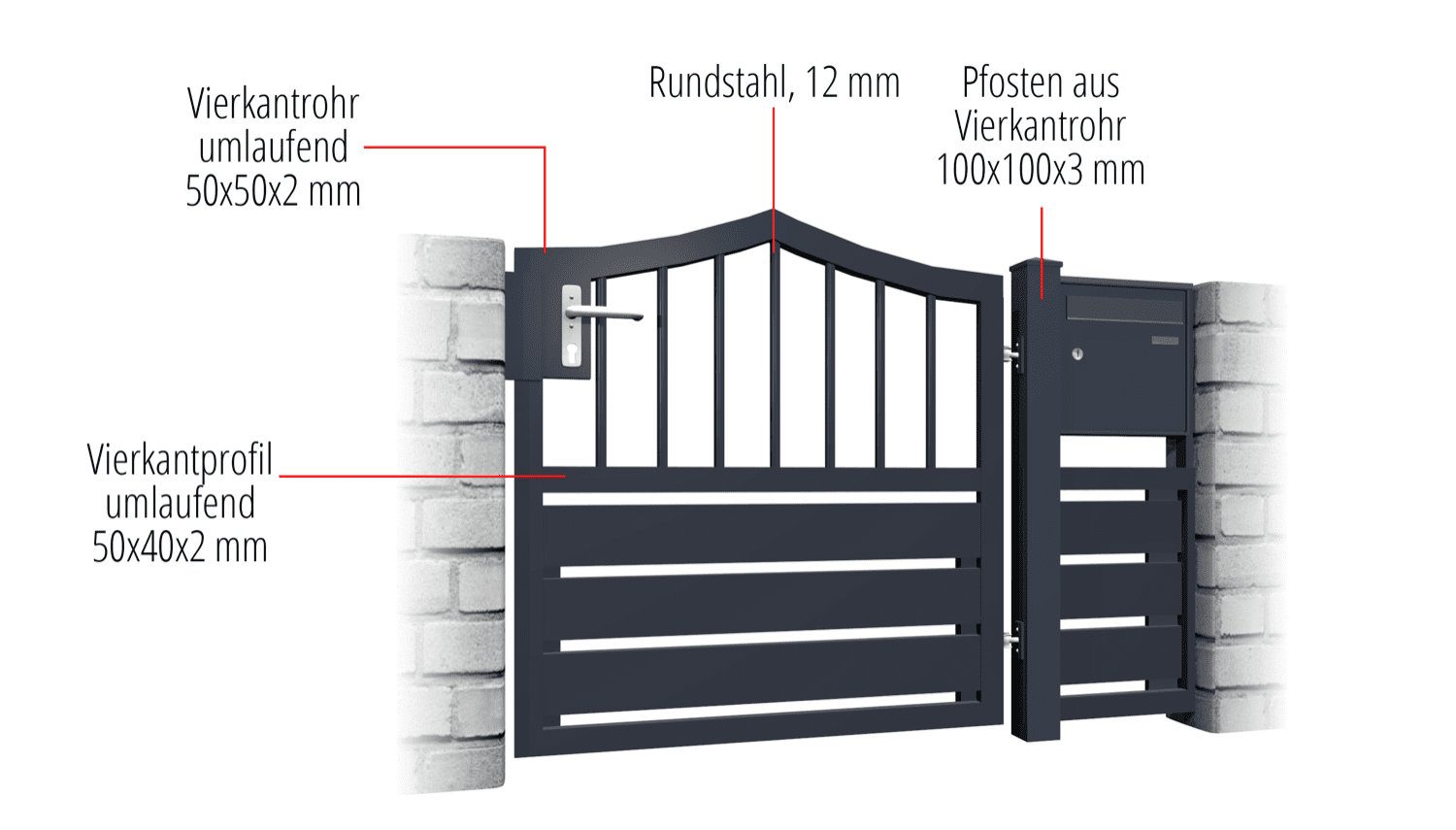 Portillon de jardin aluminium brise-vue à 1 battant KSV 1, SB, BK