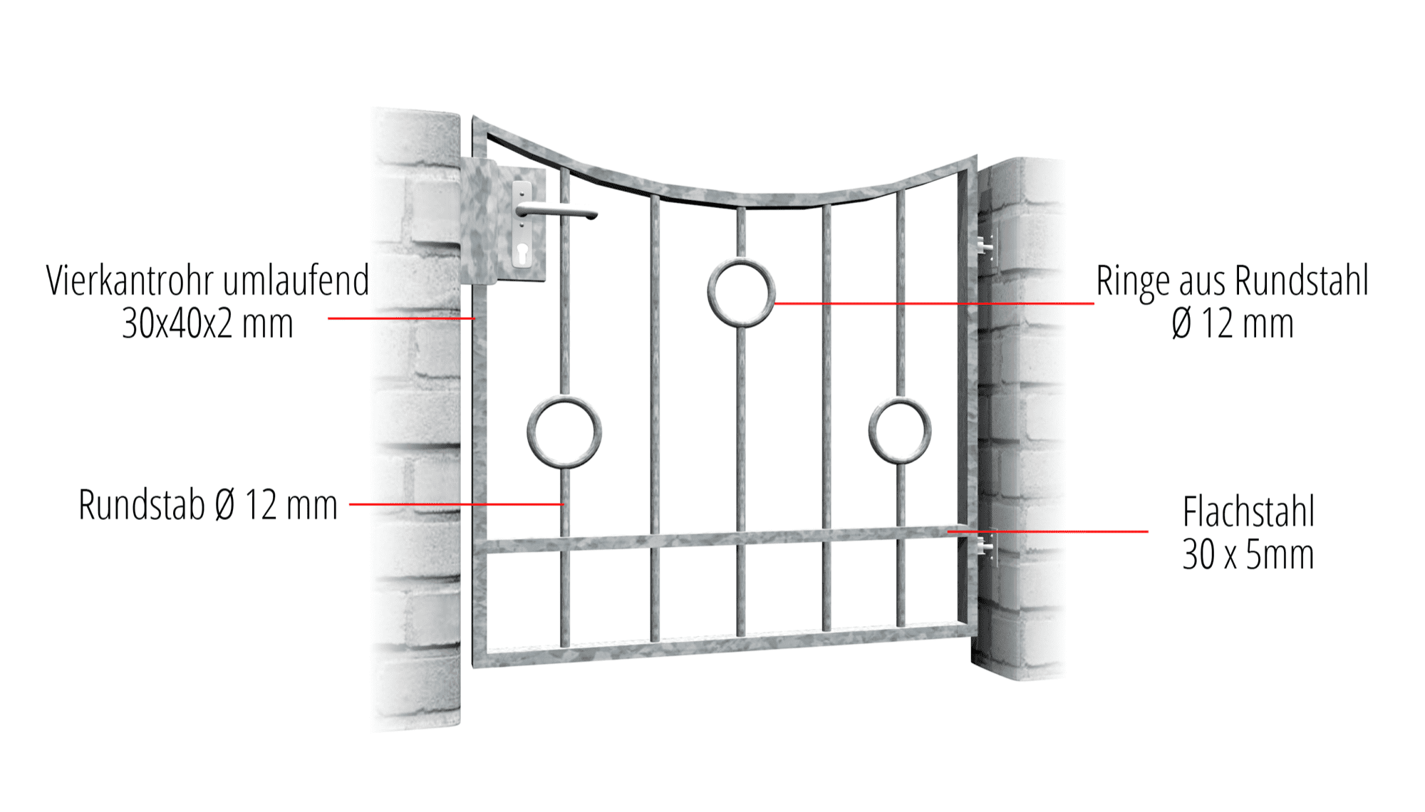 Portillon de jardin en acier galvanisé, barre circulaire à 1 battant, UB