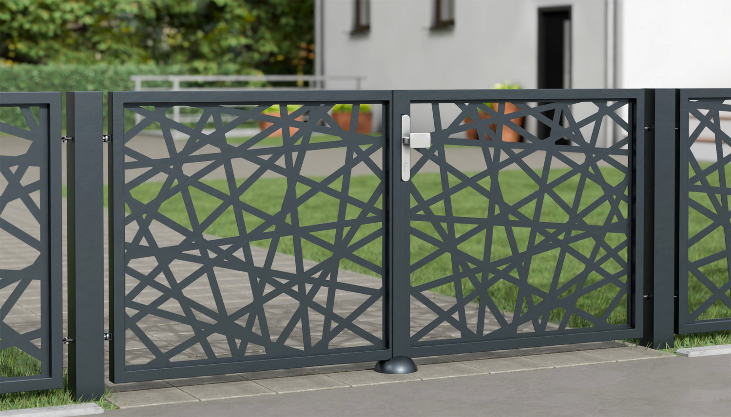 Portail de jardin en aluminium à 2 battants découpés au laser AB 1