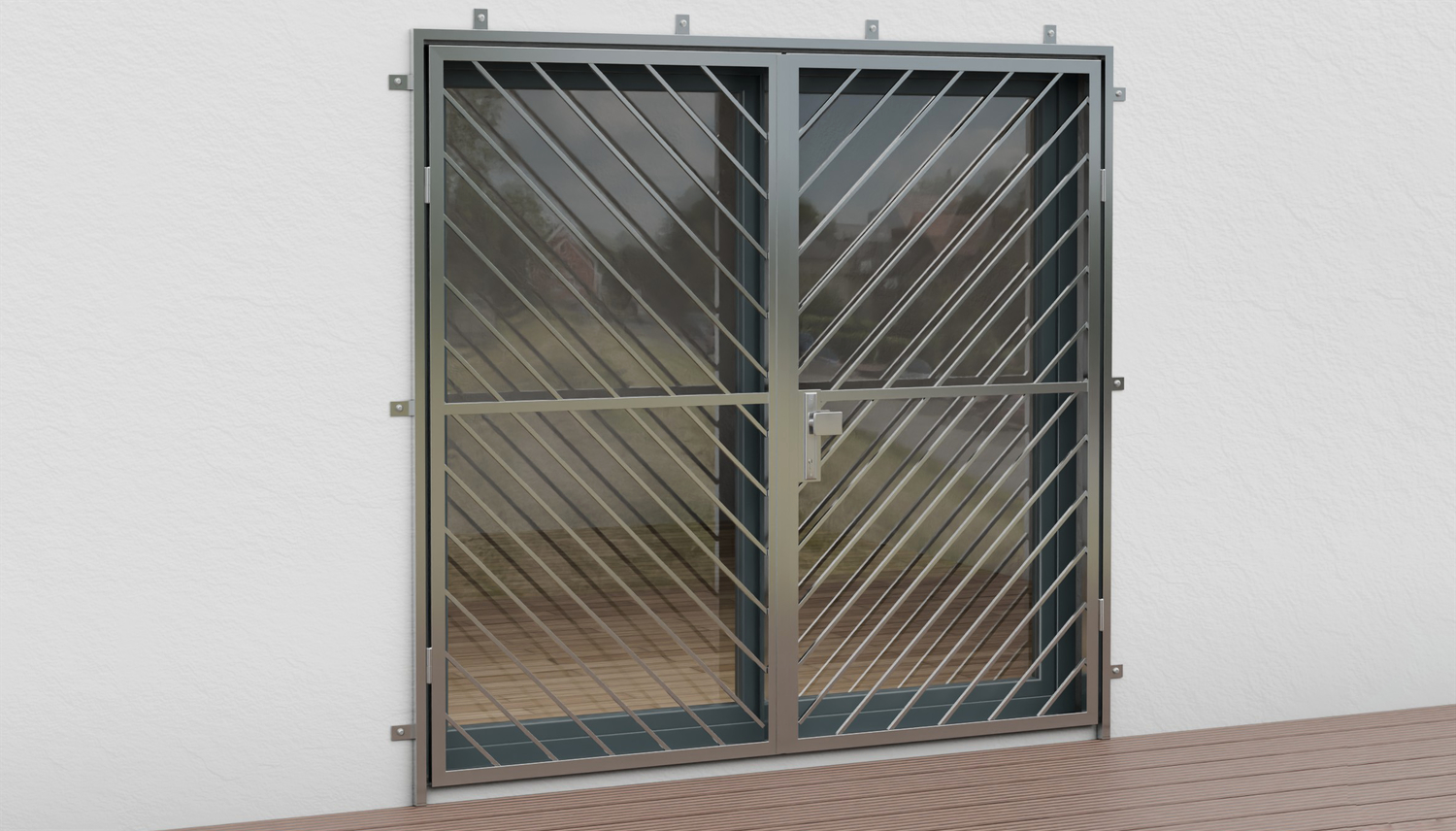 Porte grillagée en acier inoxydable à 2 battants Barre diagonale 1